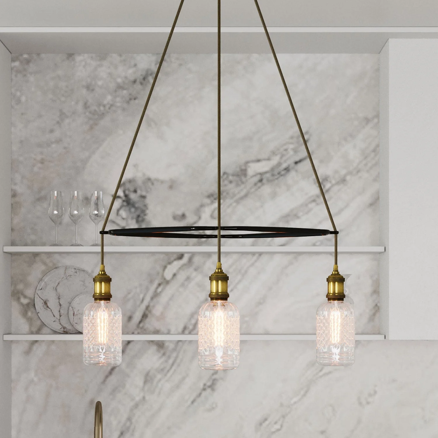 Käfig-Pendelleuchte mit 4 Abhängungen Crystal – Messing - Image 3