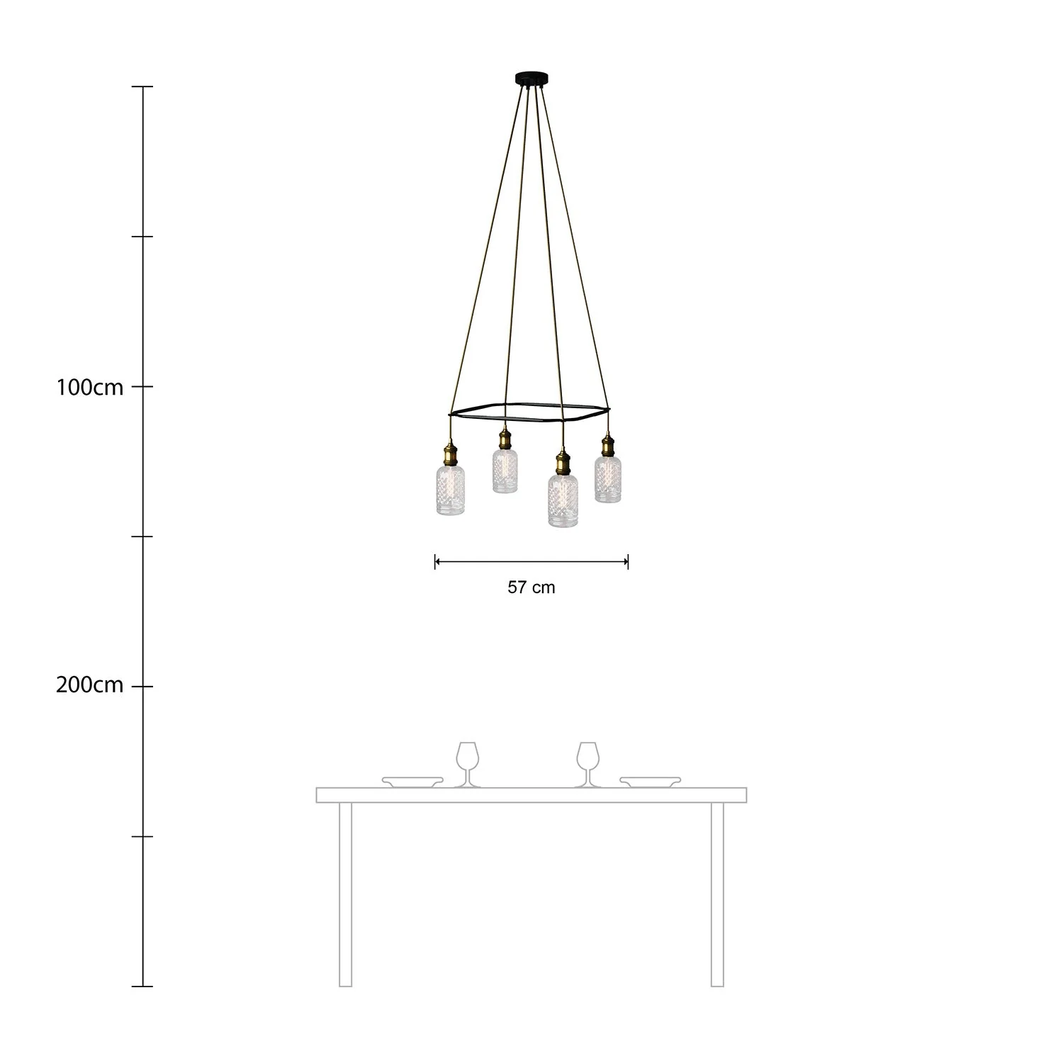 Käfig-Pendelleuchte mit 4 Abhängungen Crystal – Messing - Image 6