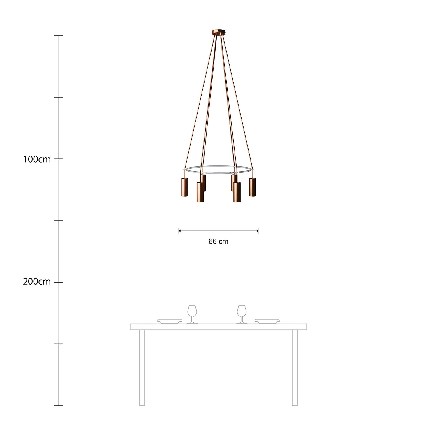 Kronleuchter Cage mit 6 Abhängungen Tub-E14 – Satiniertes Kupfer - Image 6