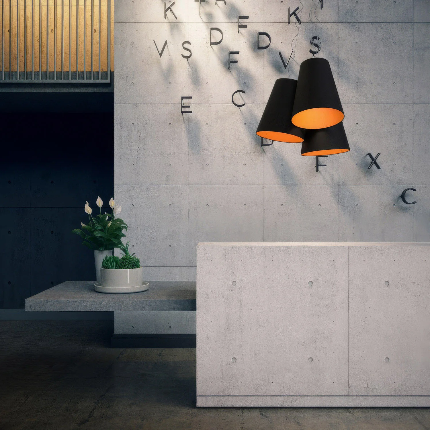 Trittico-Deckenlampe mit kegelförmigen Lampenschirmen in Anthrazit und Mandarine – Made in Italy - Image 3