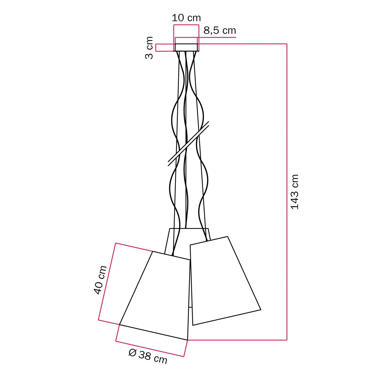 Trittico-Deckenlampe mit kegelförmigen Lampenschirmen in Anthrazit und Mandarine – Made in Italy - Image 4