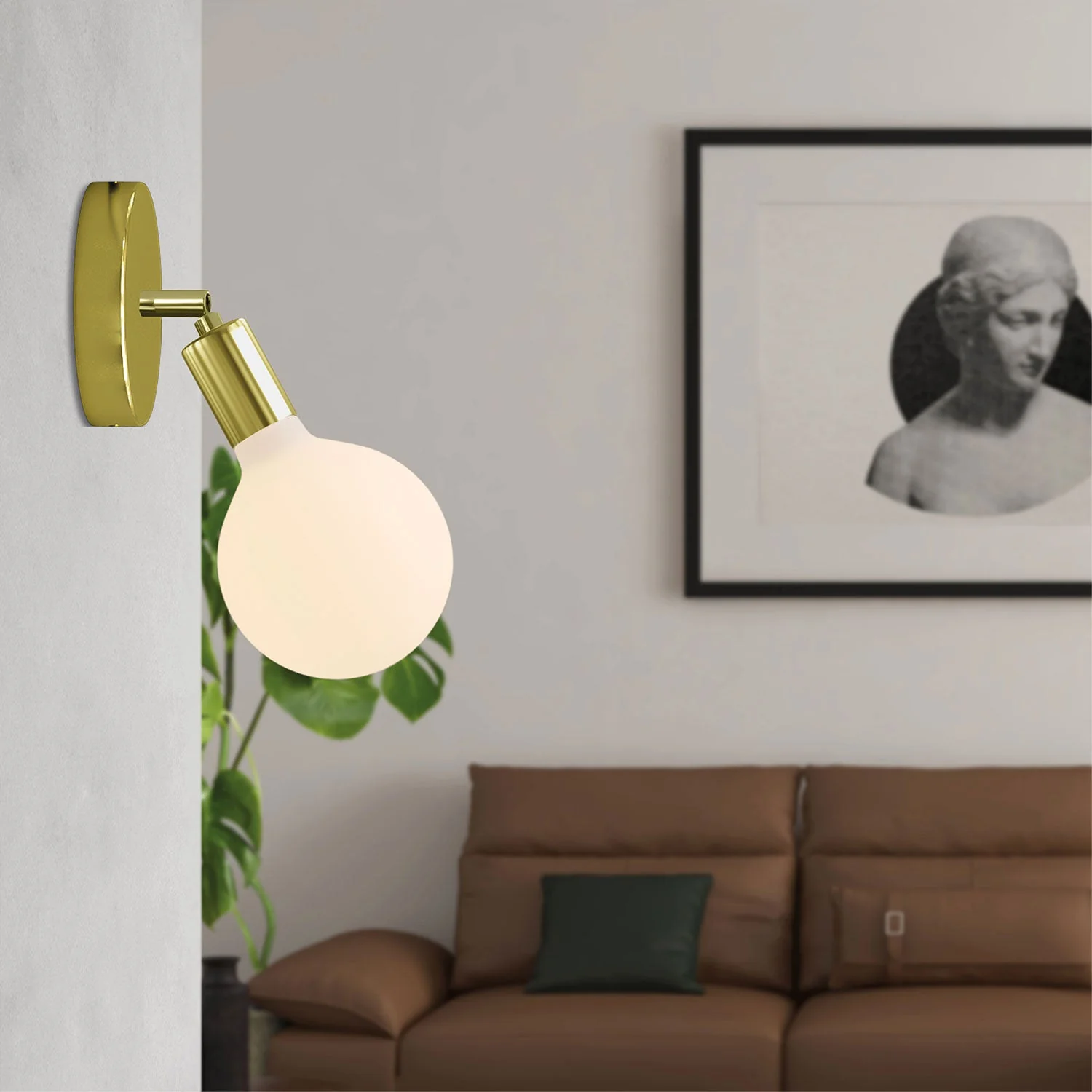Fermaluce Scharnier-Metalllampe mit Globo Porzellan-Glühbirne – Messing - Image 2