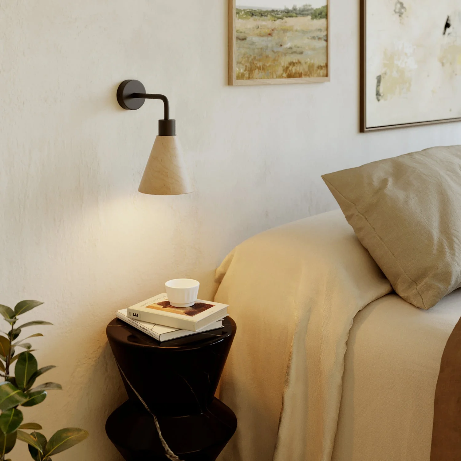 Fermaluce-Lampe mit konischem Lampenschirm aus Holz und gebogener Verlängerung – Schwarz - Image 2