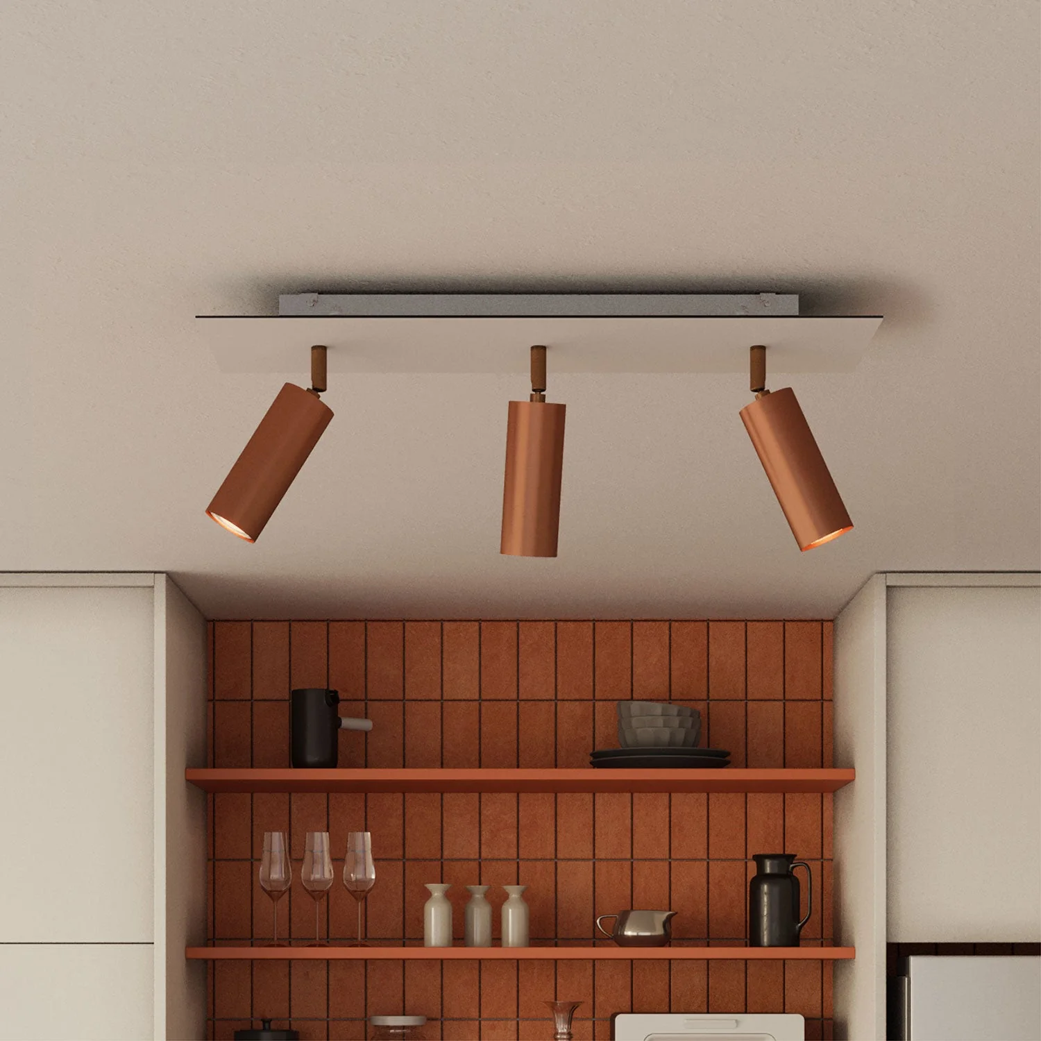 Dreiflammige Lampe mit Tub-E14-Lampenschirm und Rose-One XXL rechteckig – Satiniertes Kupfer - Image 3