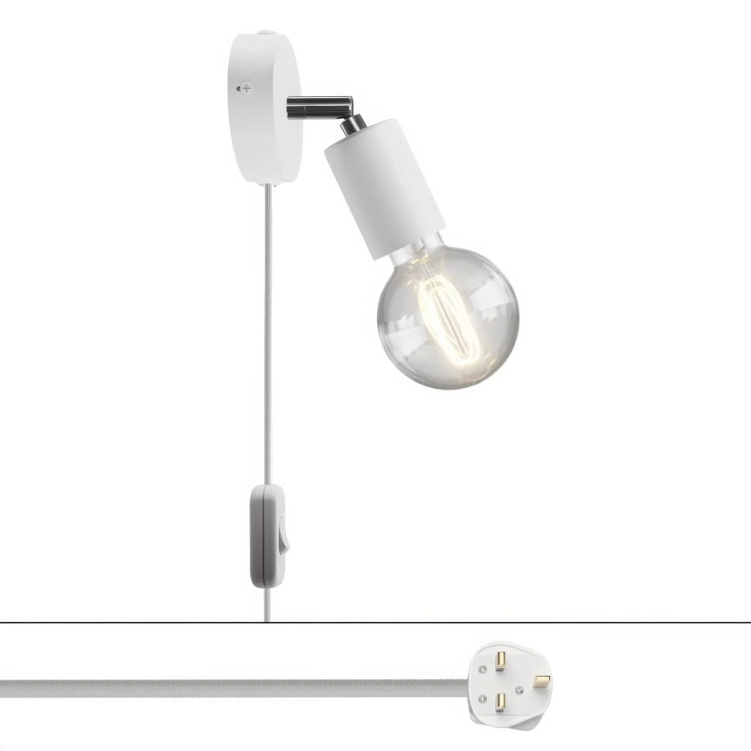 Spostaluce-Lampe mit schwenkbarem Gelenk aus Metall und UK-Stecker - Weiß