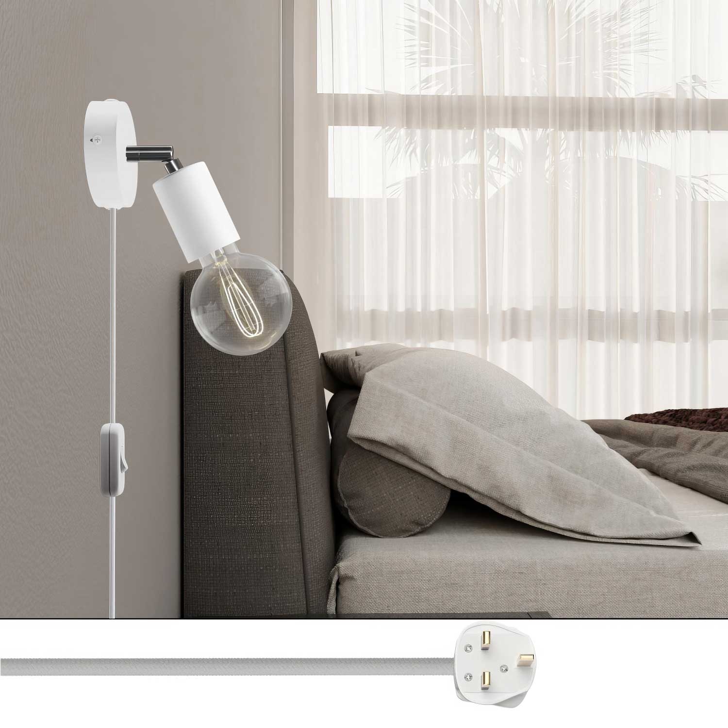 Spostaluce-Lampe mit schwenkbarem Gelenk aus Metall und UK-Stecker - Weiß - Image 2