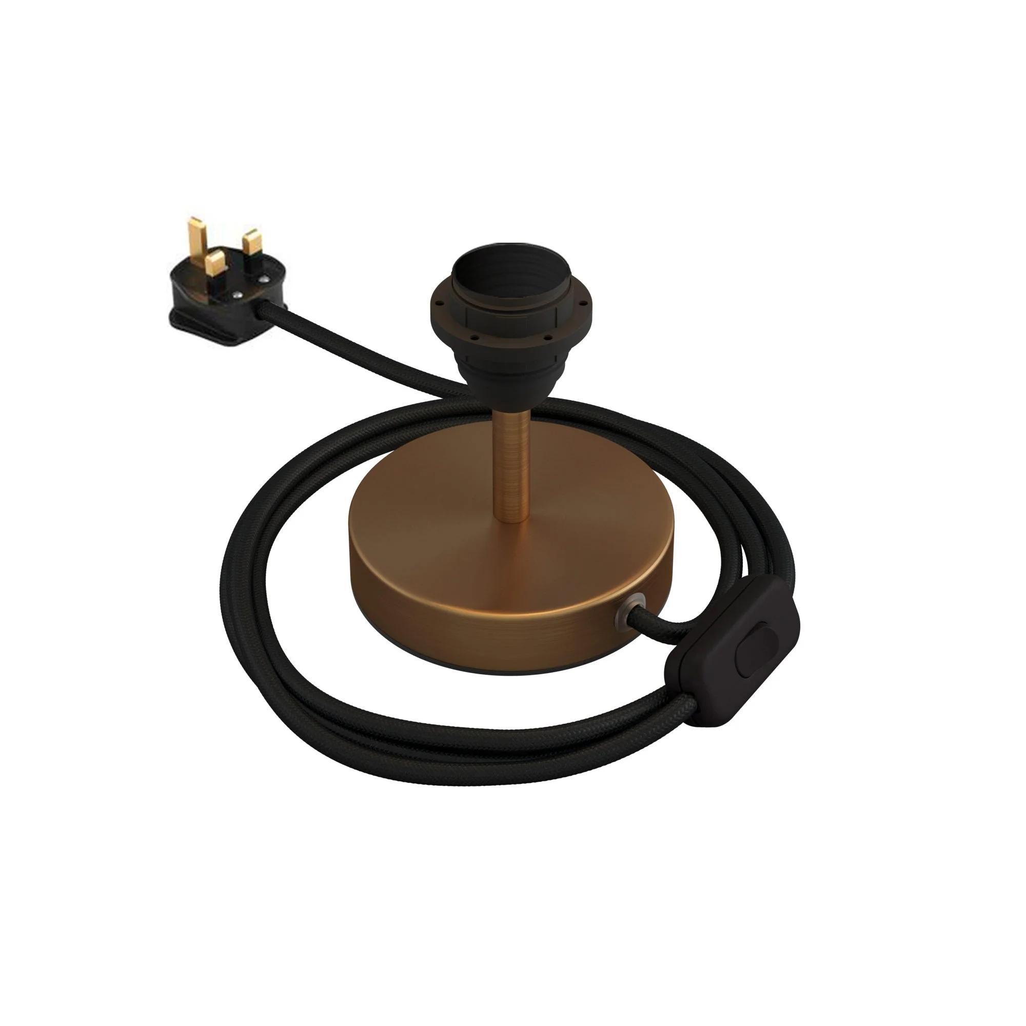 Alzaluce-Sockel für Lampenschirme – Tischleuchte aus Metall mit UK-Stecker – Satinbronze