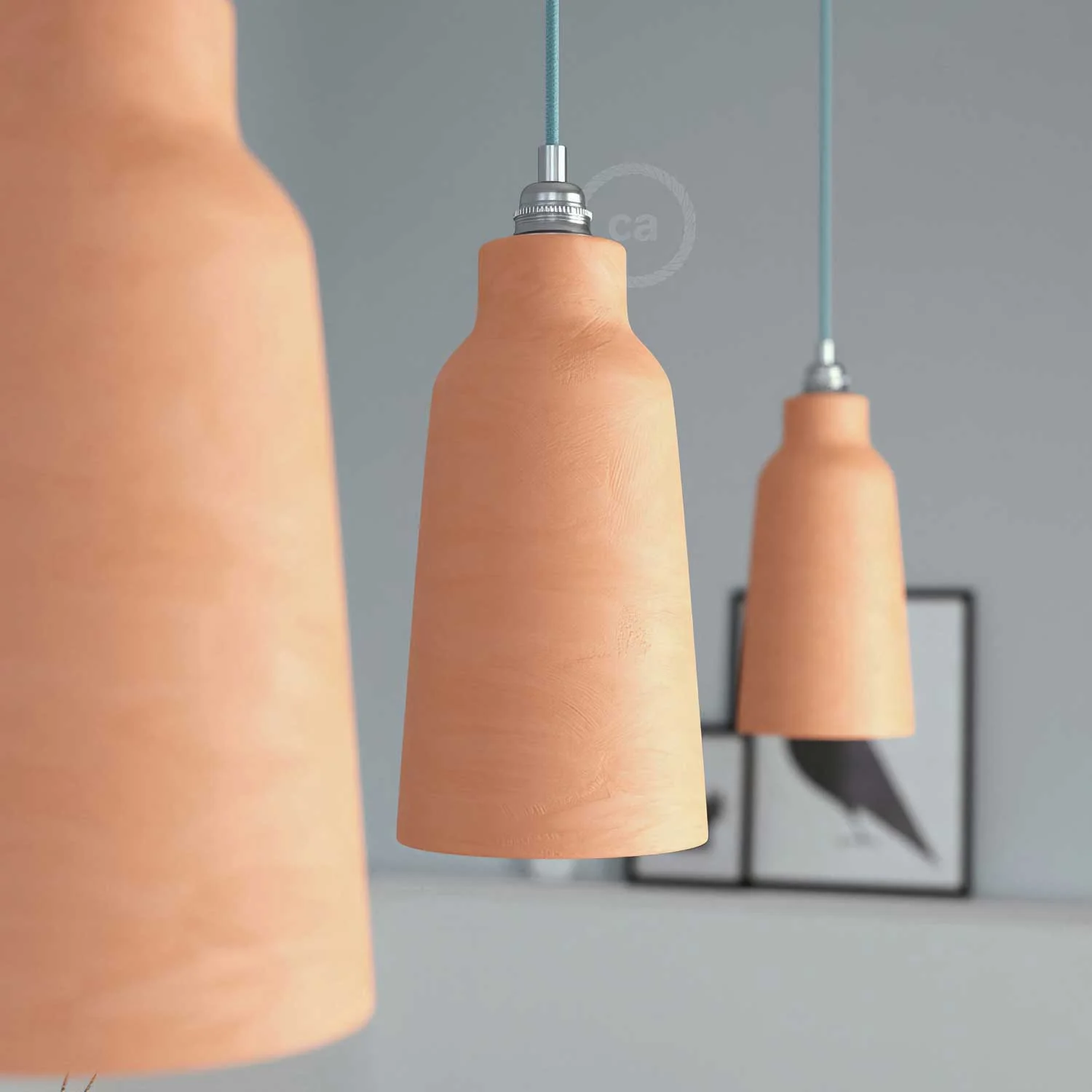 Keramik-Flaschenlampenschirm, Kollektion Materia - Made in Italy - gestreifter Terrakotta - Image 3