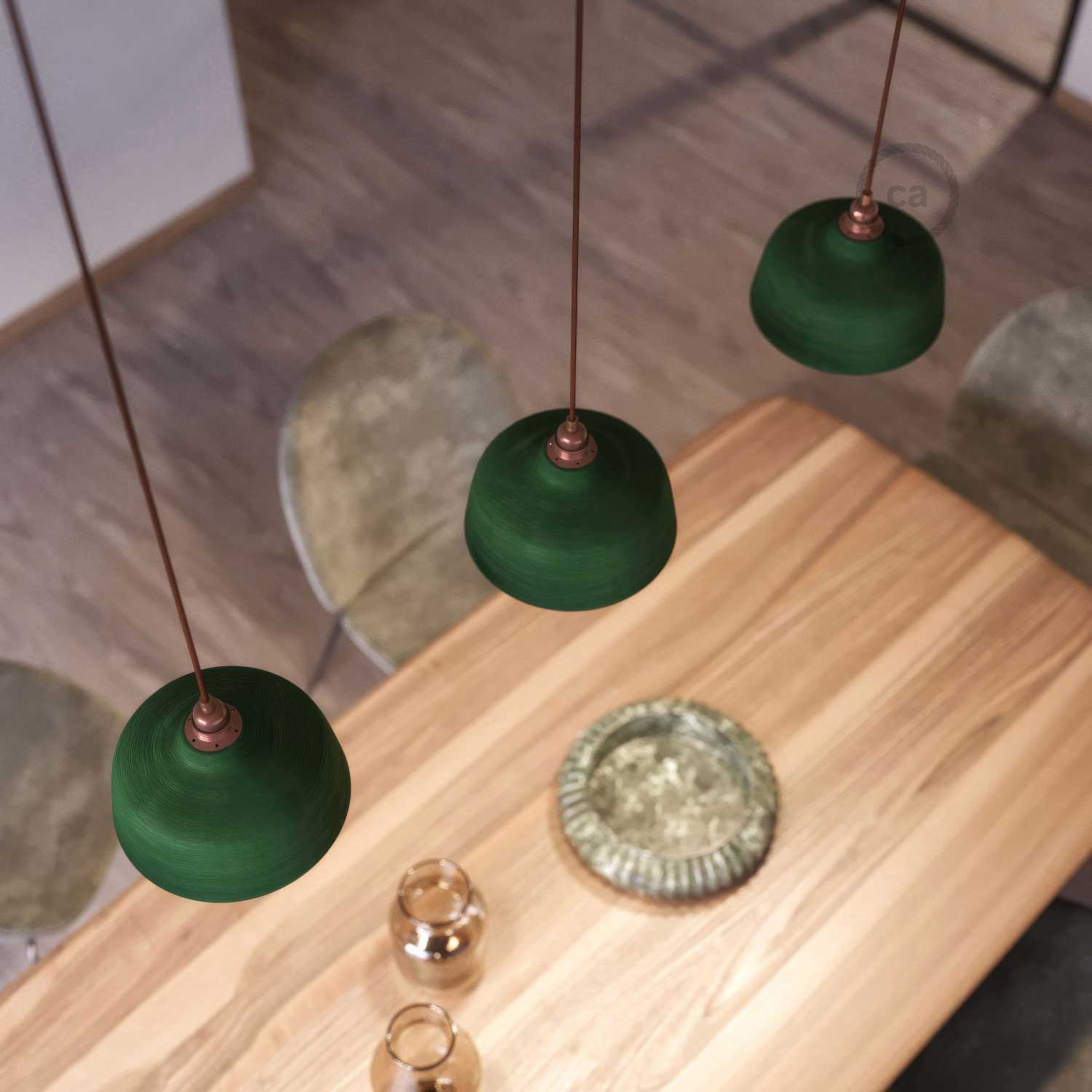 Coppa-Lampenschirm aus Keramik, Kollektion Materia – Made in Italy – Strukturiertes Evergreen - Image 3