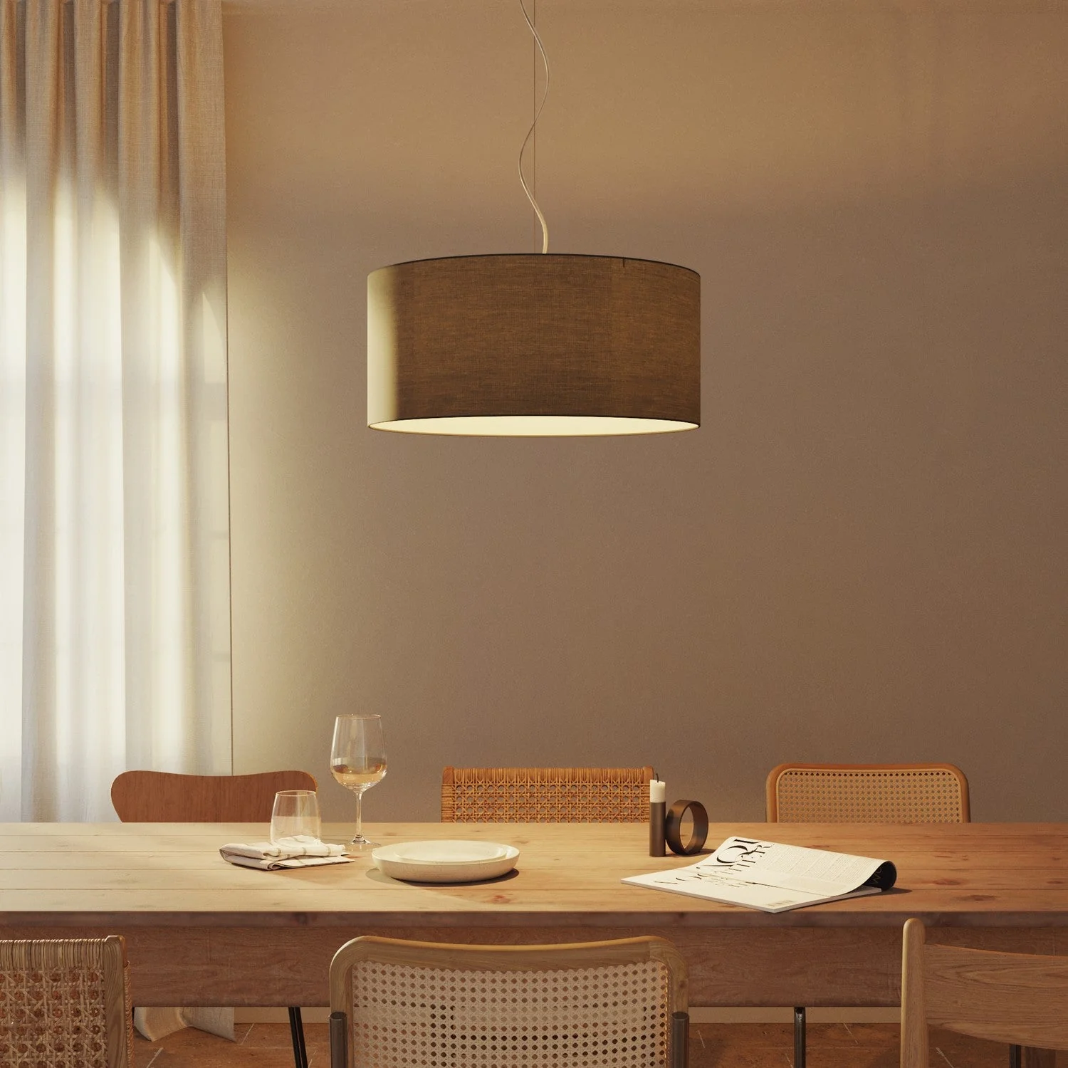 Zylinderschirm XXL aus Stoff mit E27-Fassung – Made in Italy – Dunkelgraues Gewebe - Image 2