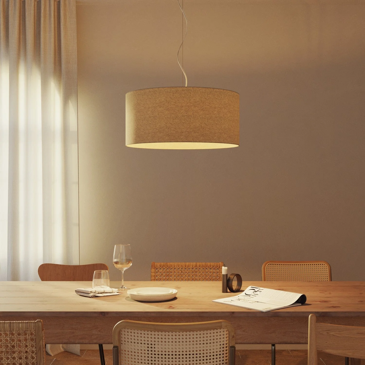 Zylinderlampenschirm XXL aus Stoff mit E27-Fassung - Made in Italy - Beige Wolle - Image 2