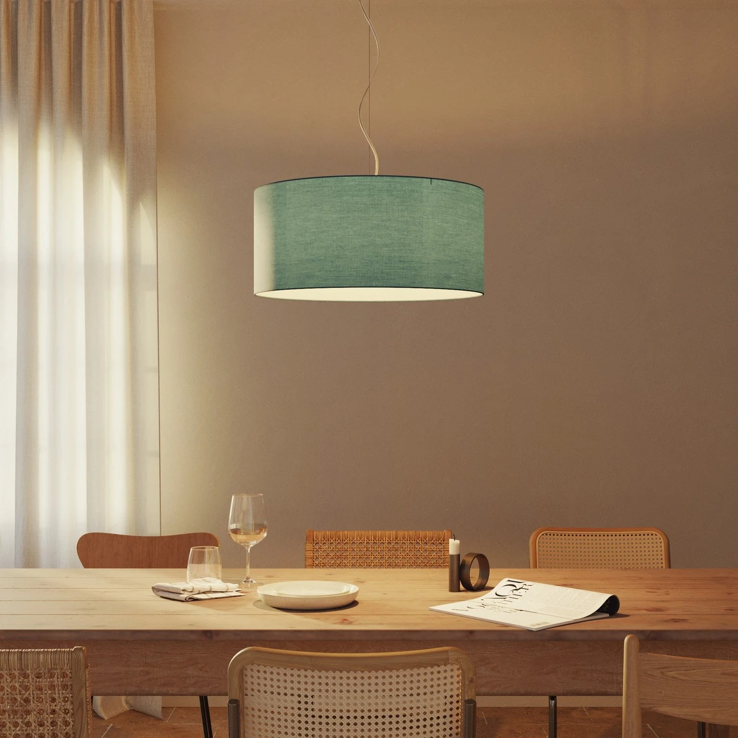 Lampenschirm Zylinder XXL aus Stoff mit E27-Fassung – Made in Italy – Leinwand Grün Dubbio - Image 2