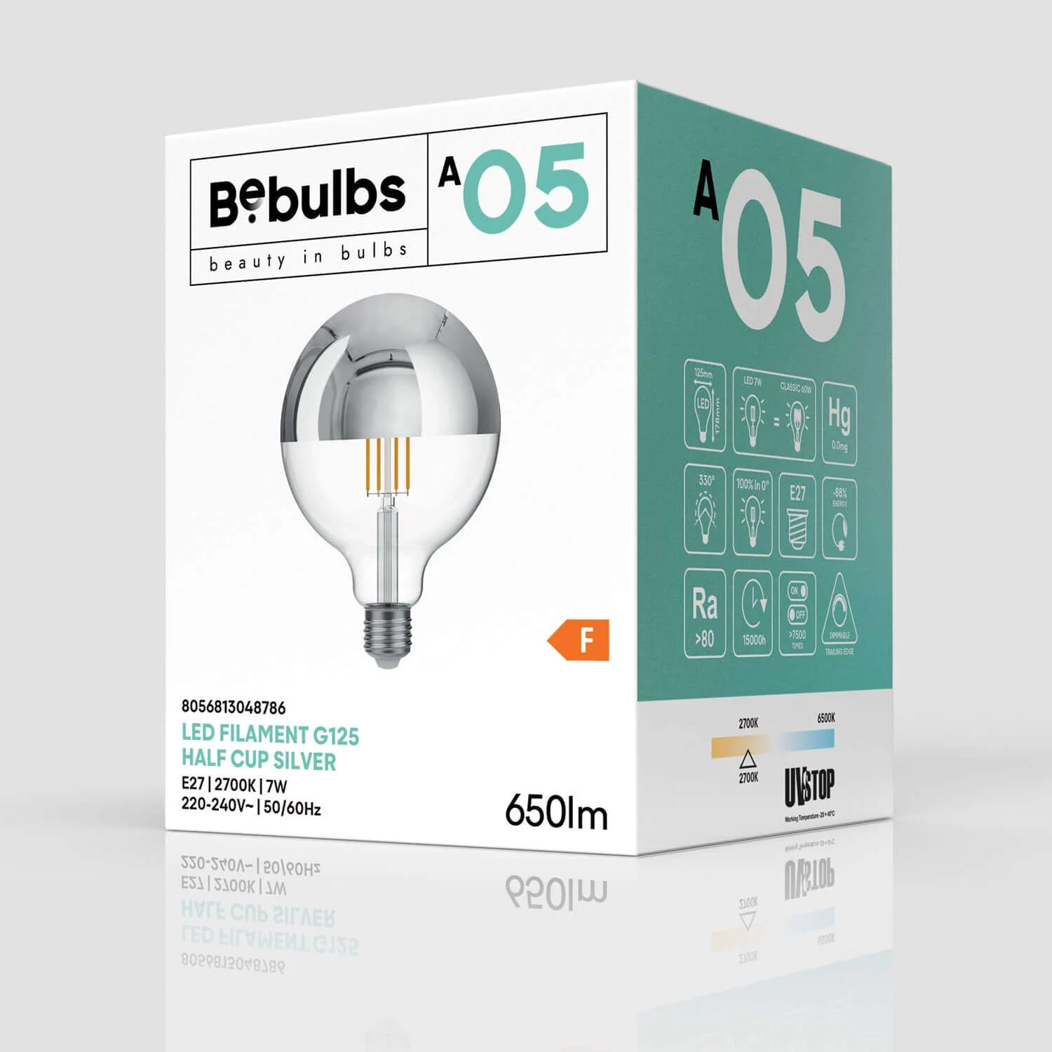 Halbrunde LED-Glühlampe Silber Globe G125 7W 650Lm E27 2700K dimmbar – A05 - Image 4