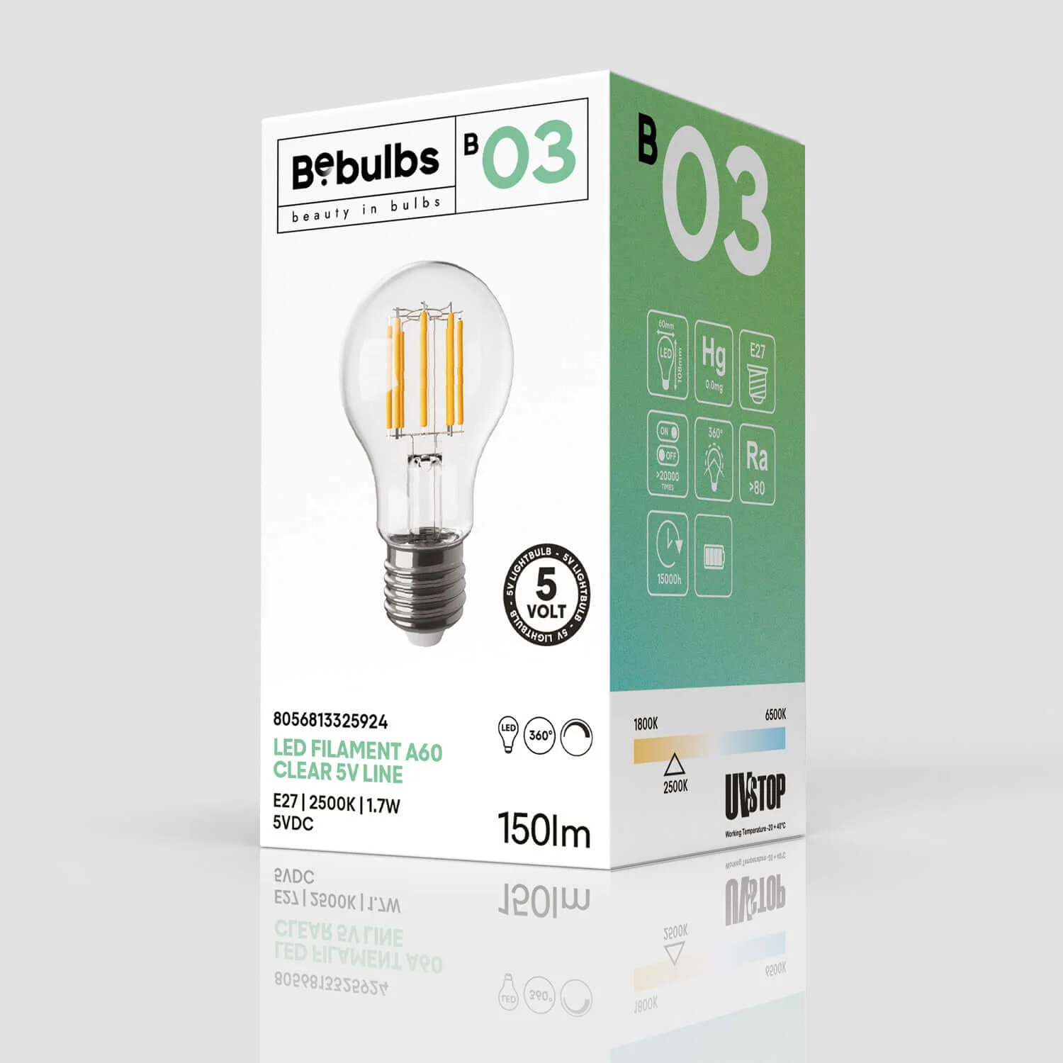 Transparente LED-Lampe Linea 5V Vertikalfaden Tropfen A60 1,7W 150Lm E27 2500K Dimmbar - B03 - Image 4