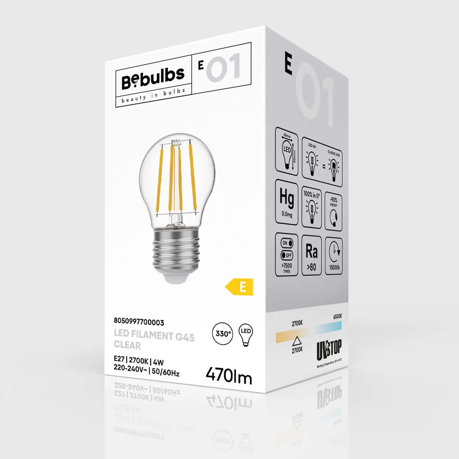 LED-Lampe Transparent Mini Globe G45 4W 470Lm E27 2700K – E01 - Image 4