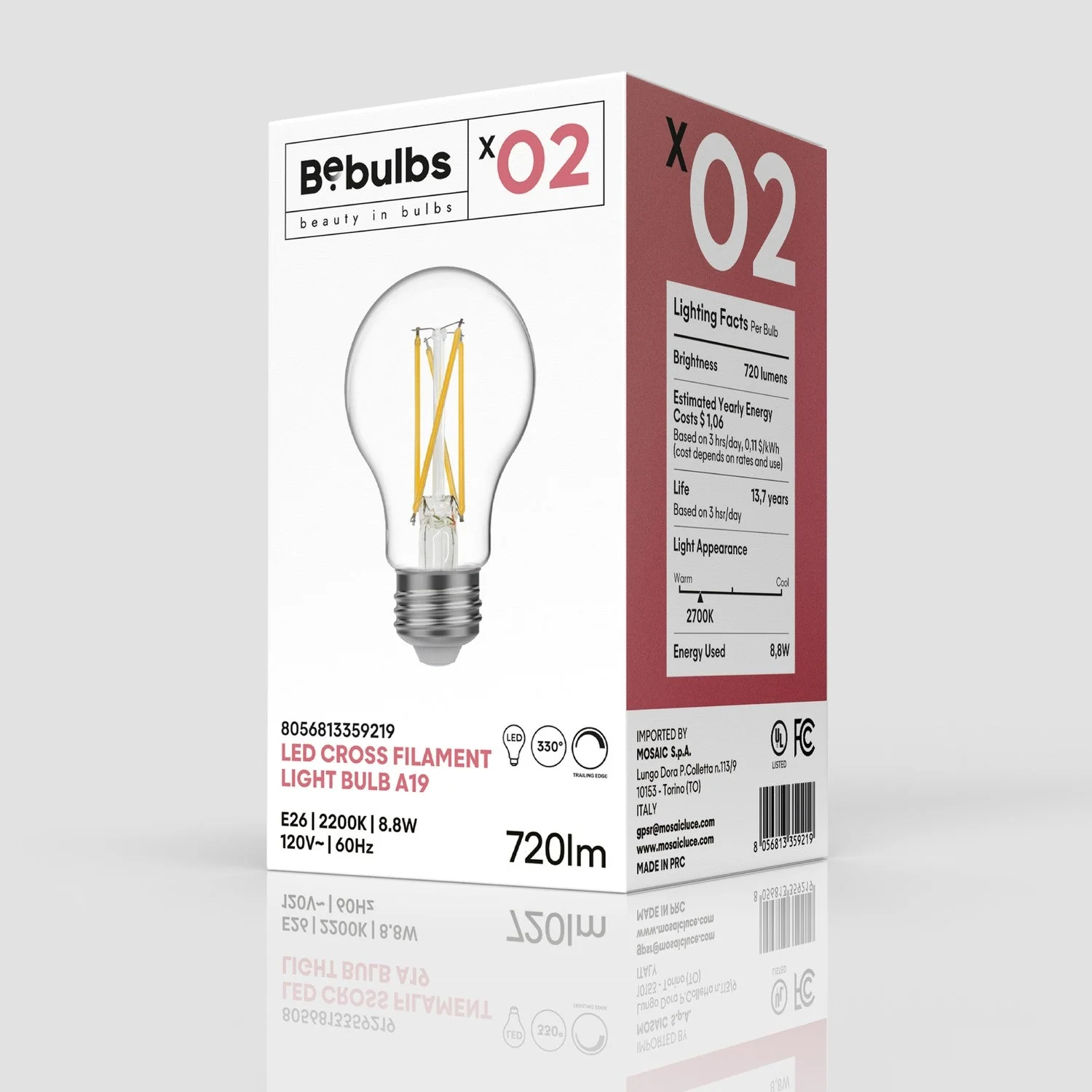 LED-Glühbirne Cross Filament A19 8.8W 720Lm E26 120V 2200K Dimmbar - X02 - Image 4