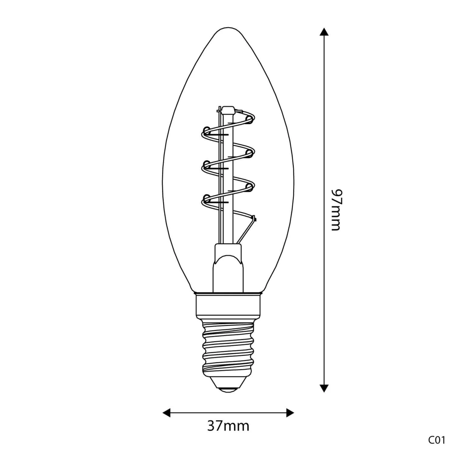 LED-Lampe Gold Carbon Line Spiralfaden Kerze C35 2,5W 136Lm E14 1800K dimmbar - C01 - Image 3