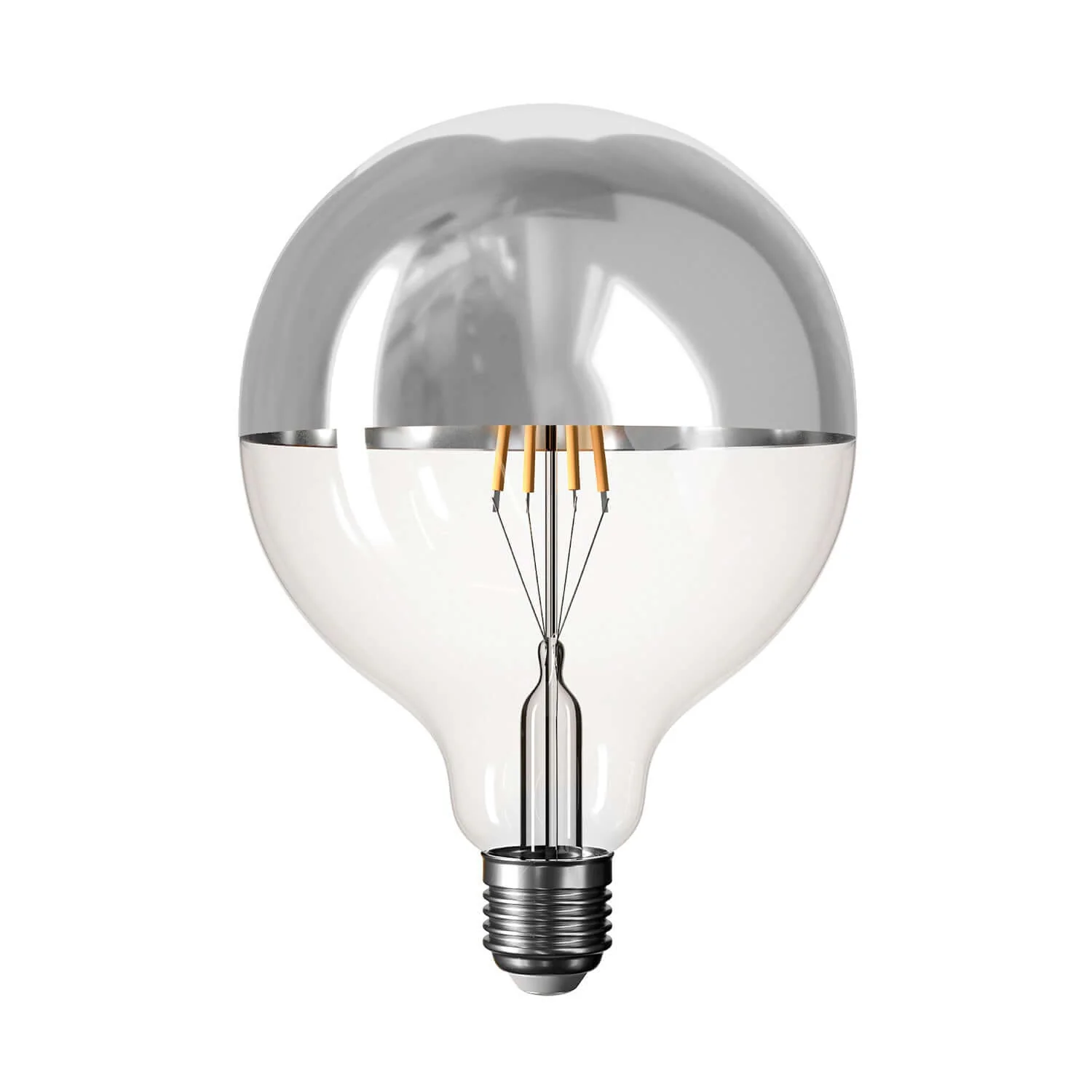 LED-Glühbirne Halbkugel Silber Linea 5V kurzer Filament Globo G125 1,3 W 110 Lm E27 2500 K dimmbar – B05