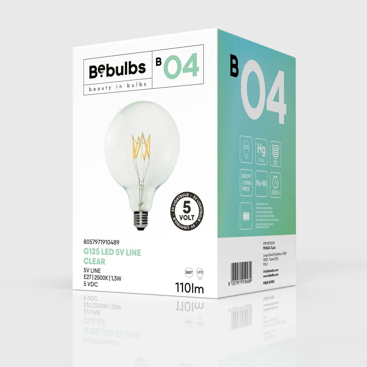 Transparente LED-Lampe Linea 5V Kurzfaden Globo G125 1,3W 110Lm E27 2500K Dimmbar - B04 - Image 4