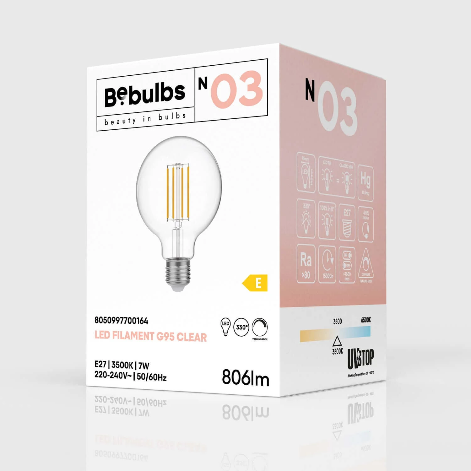 Transparente LED-Glühlampe G95 7W 806Lm E27 3500K dimmbar – N03 - Image 4