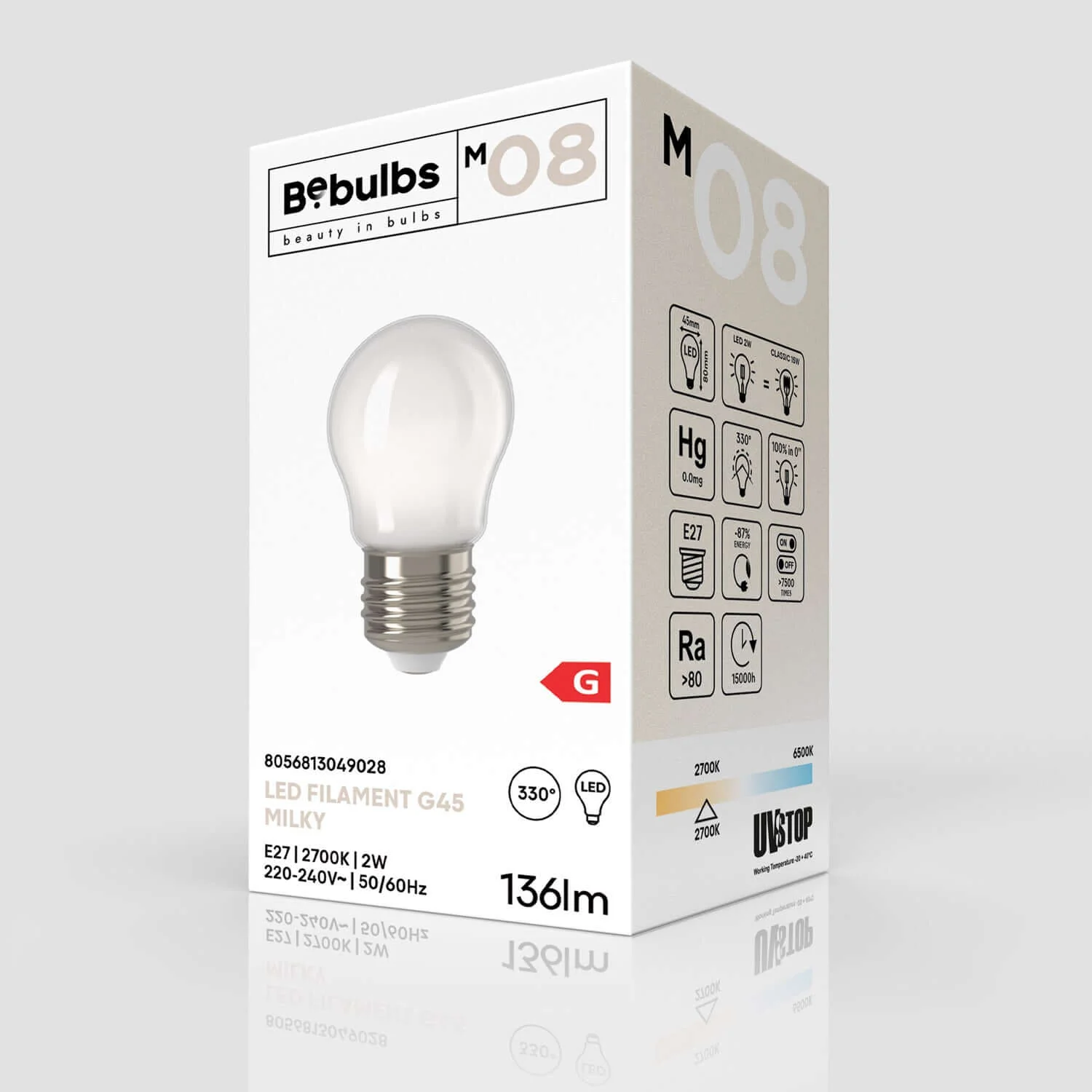 LED-Lampe Milky Globetta G45 2W 136Lm E27 2700K – M08 - Image 4