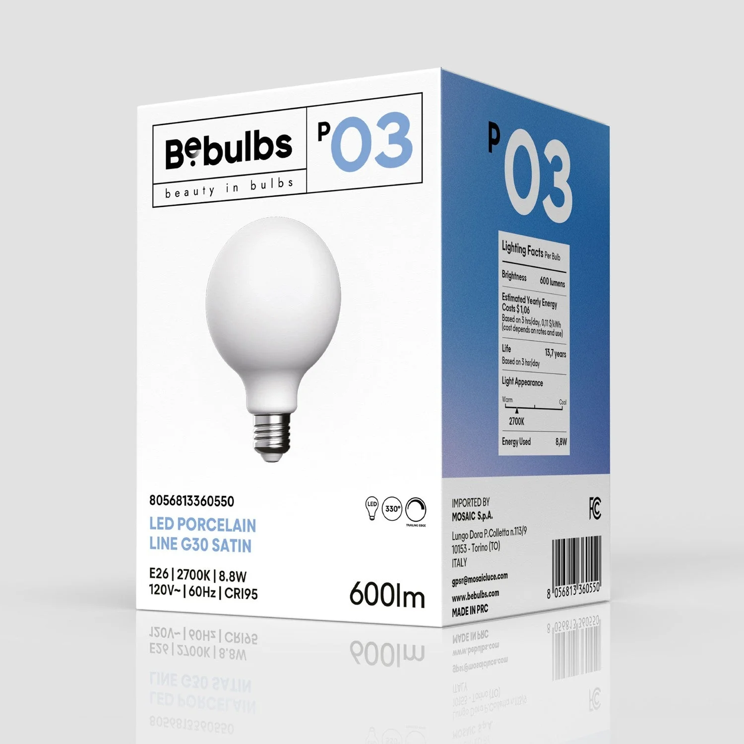 LED-Glühbirne mit Porzellan-Effekt CRI 95 G30 8,8W 600 lm E26 120V 2700K dimmbar - P03 - Image 4