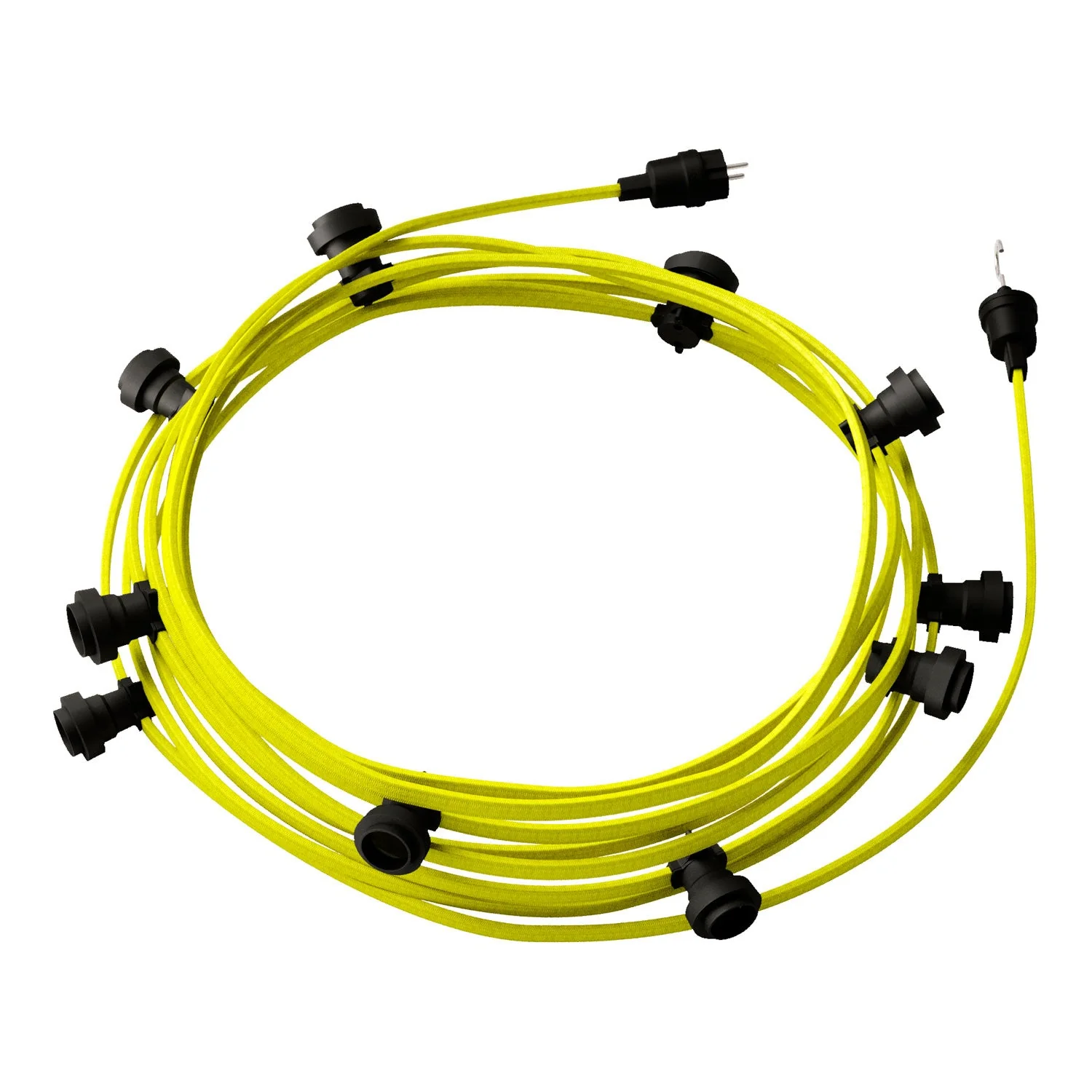 Lumet-System-Lichterkette 12,5 m mit Textilkabel CF10, 10 Lampenfassungen, Haken und schwarze Stecker