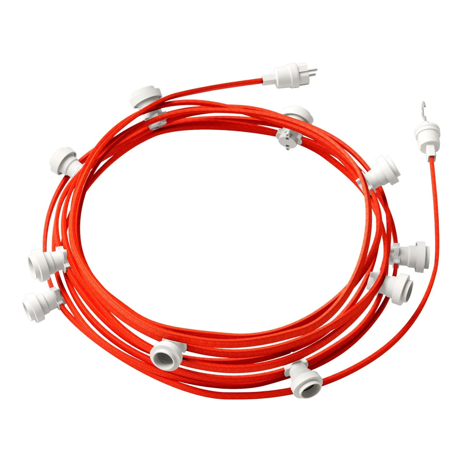 Lumet-Kettensystem 12,5 m mit CF15-Stoffkabel, 10 Fassungen, weißen Haken und Stecker