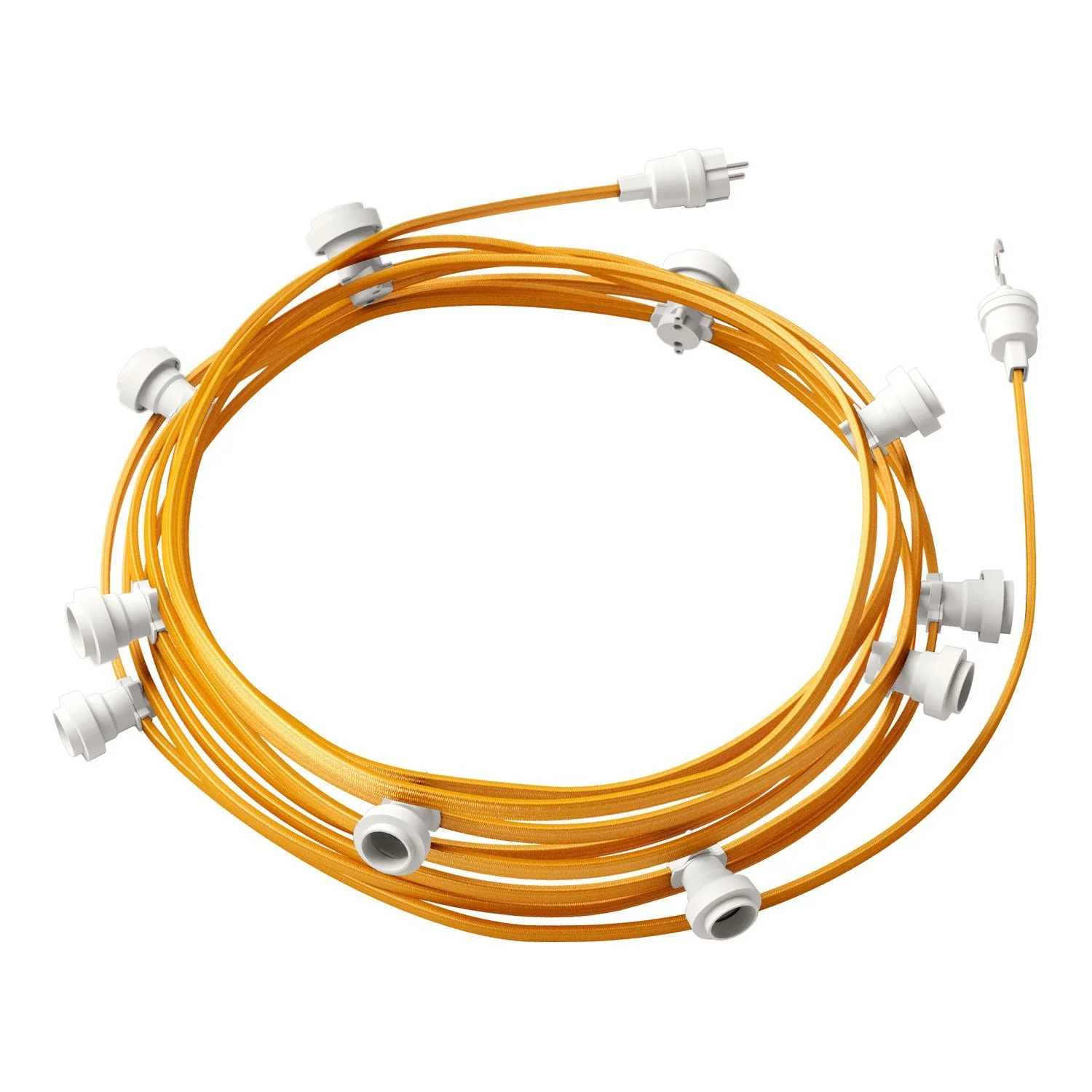 Lichterkettensystem Lumet 12,5 m mit Textilkabel CM05, 10 Lampenfassungen, Haken und Stecker in Weiß