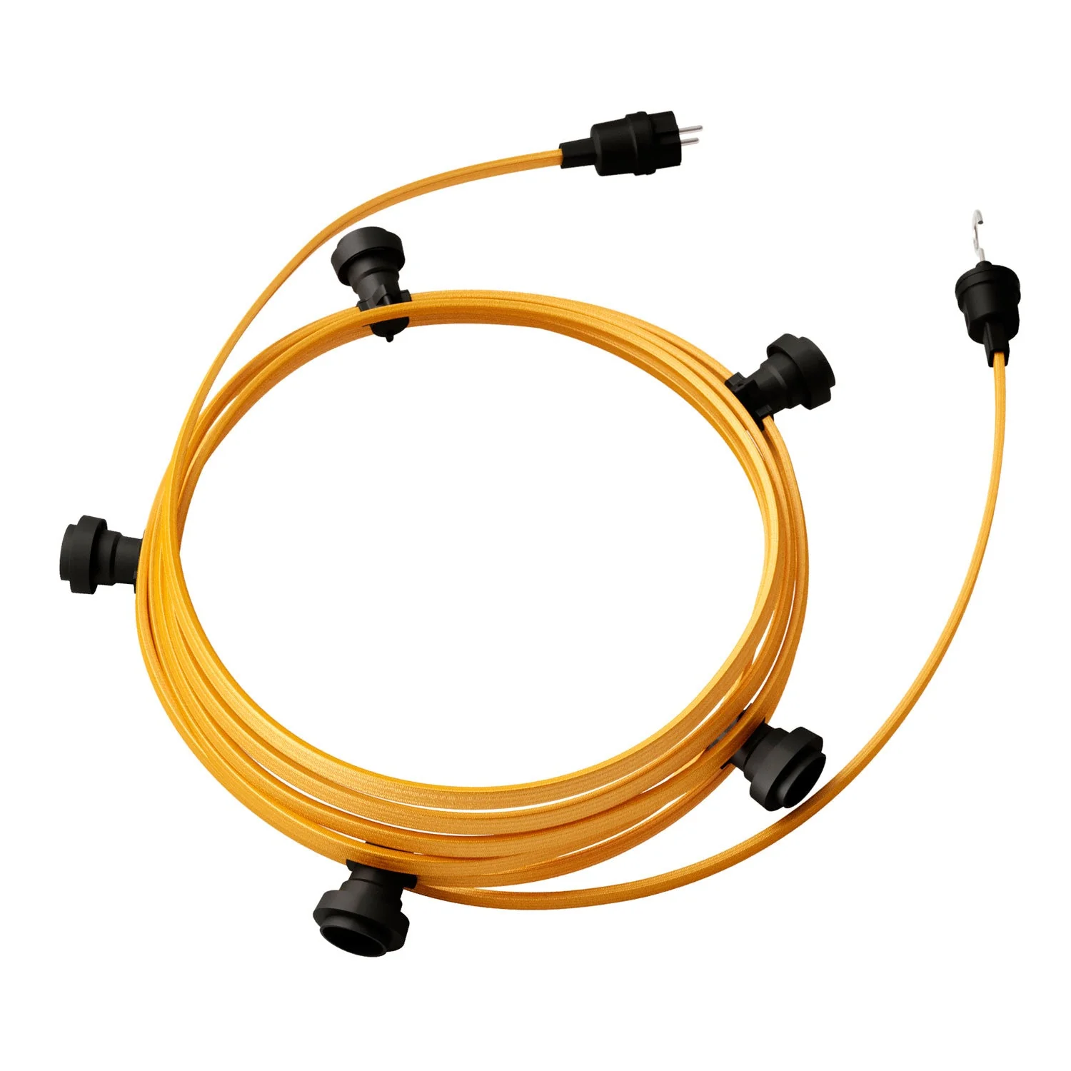 Lumet-System-Lichterkette 7,5 m mit CM05-Textilkabel, 5 Fassungen, schwarzer Haken und Stecker
