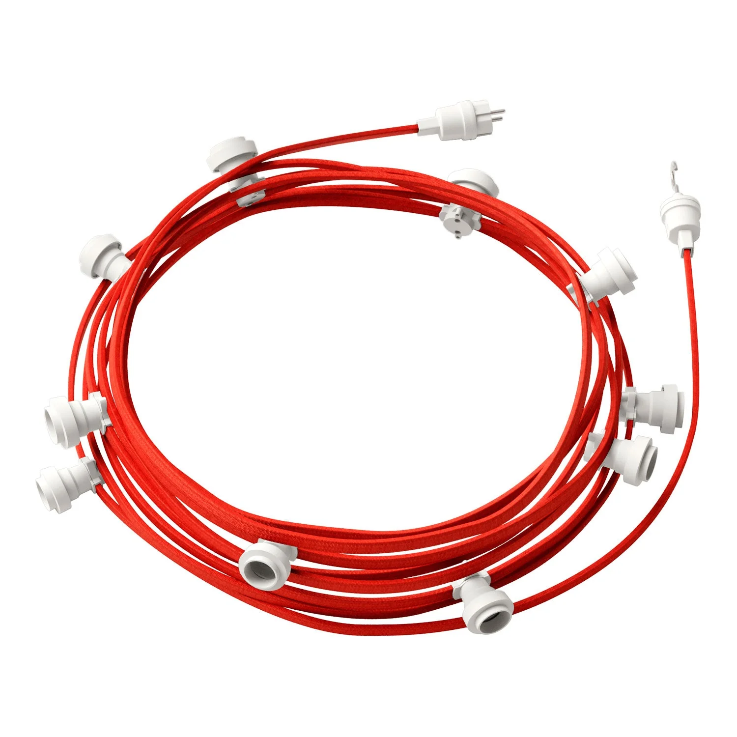Lumet System Lichterkette 12,5 m mit Textilkabel CM09, 10 Fassungen, Haken und weißen Stecker