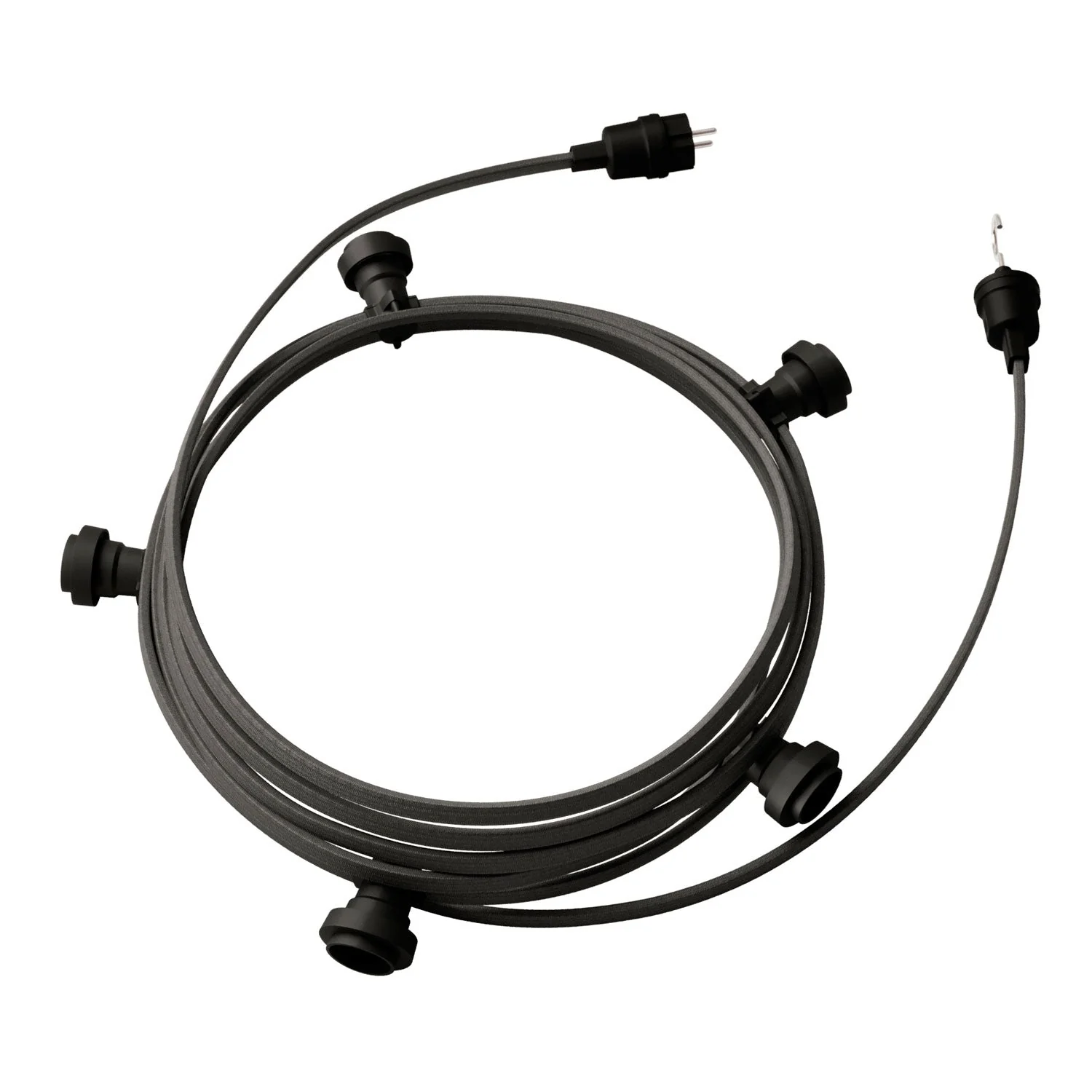 Girlande System Lumet 7,5 m mit Textilkabel CM03, 5 Lampenfassungen, Haken und Stecker in Schwarz