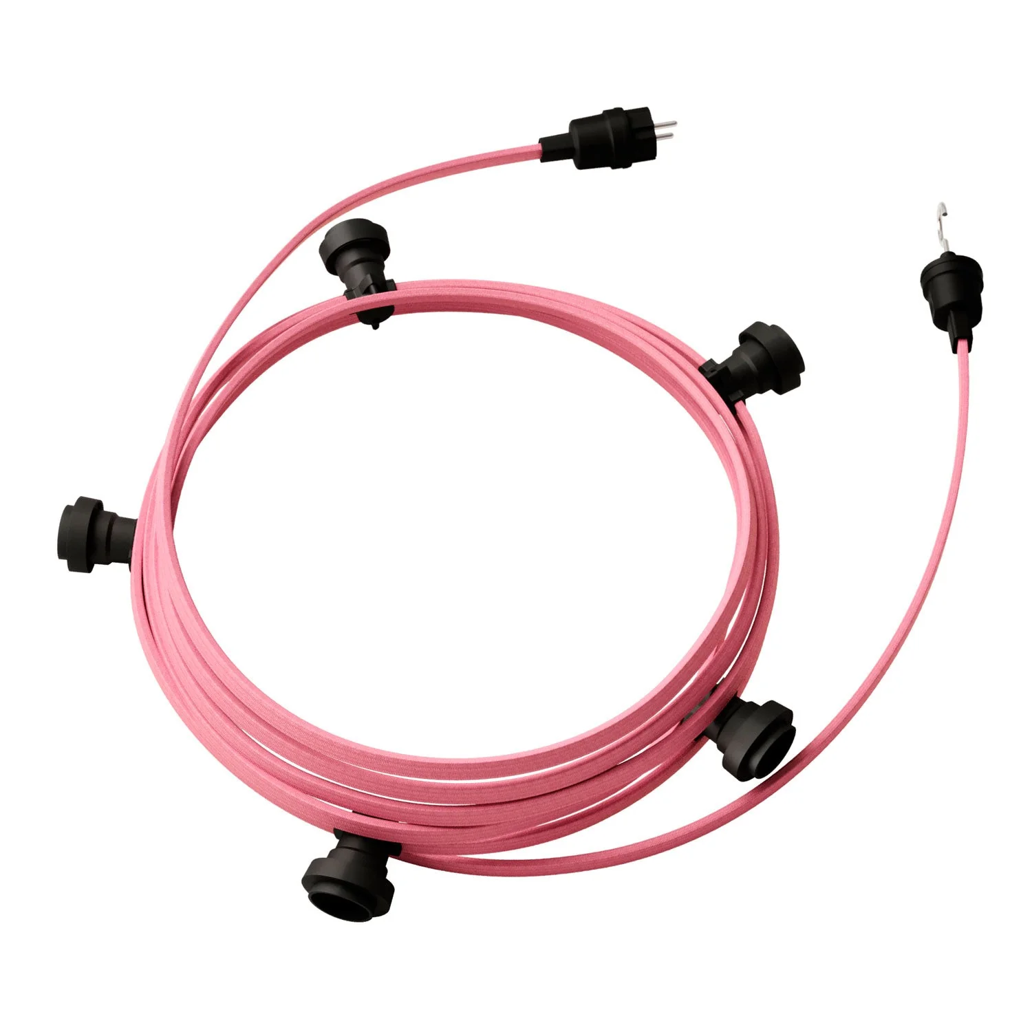 Lichterkette Lumet-System 7,5 m mit Textilkabel CM16, 5 Fassungen, schwarzem Haken und Stecker