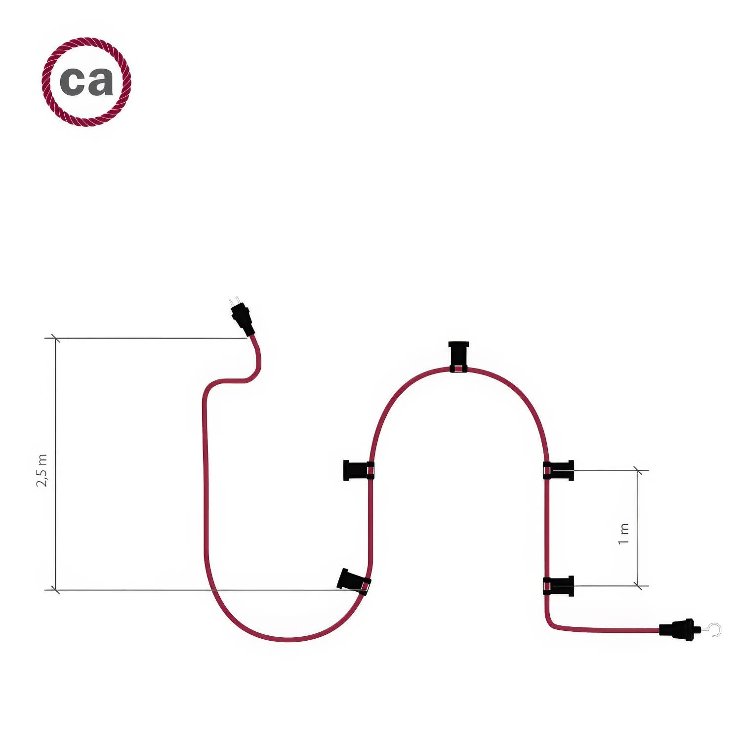 Lichterkette Lumet-System 7,5 m mit Textilkabel CM16, 5 Fassungen, schwarzem Haken und Stecker - Image 4