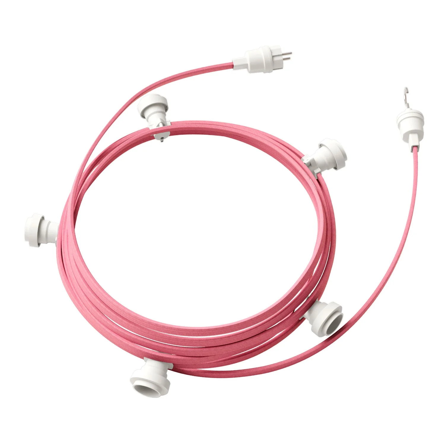 Lichterkette Lumet System 7,5 m mit Stoffkabel CM16, 5 Lampenfassungen, Haken und weiße Stecker