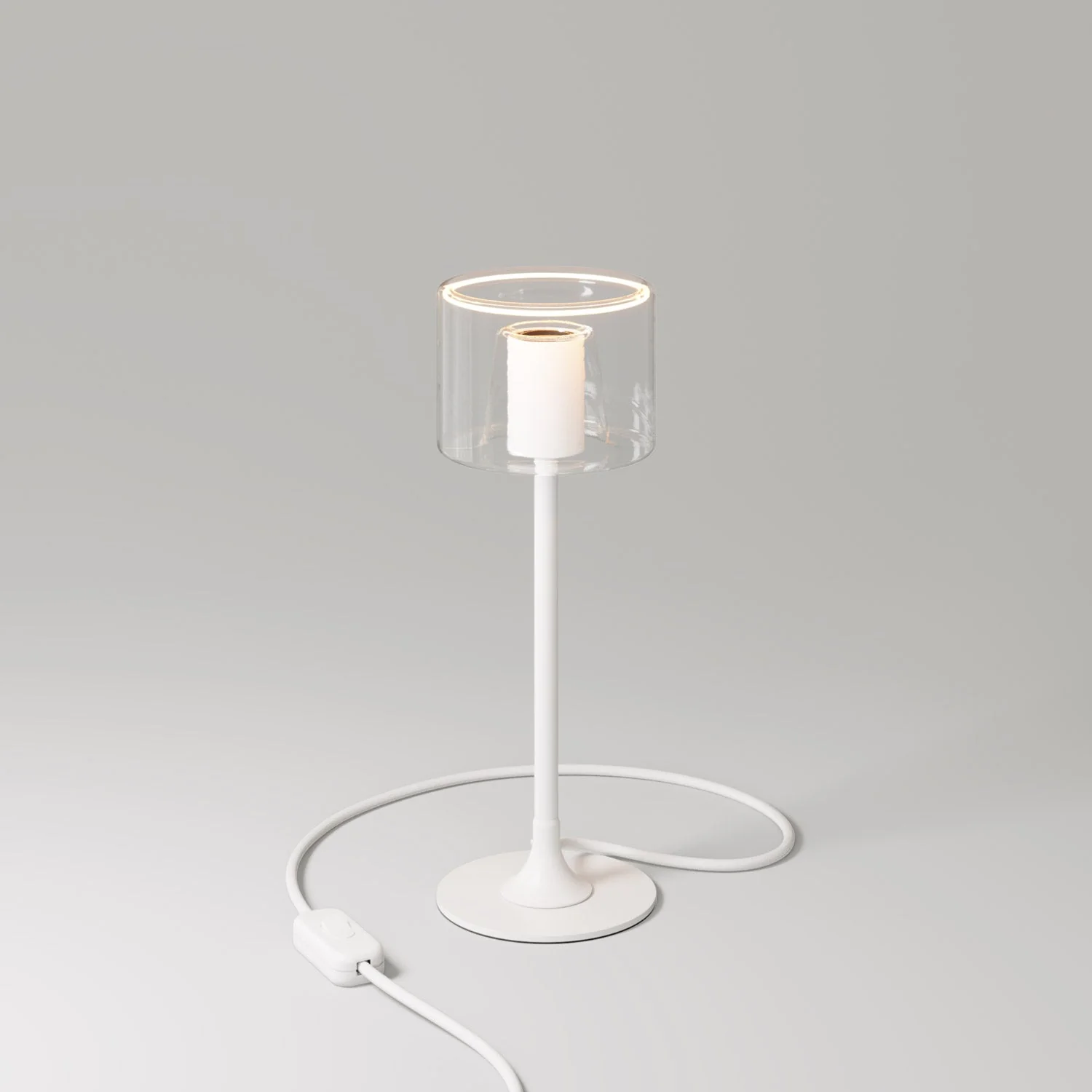 MAG-Y Tischlampe mit runder Metallbasis und klarer Ghost G03-Glühbirne - Mattweiß