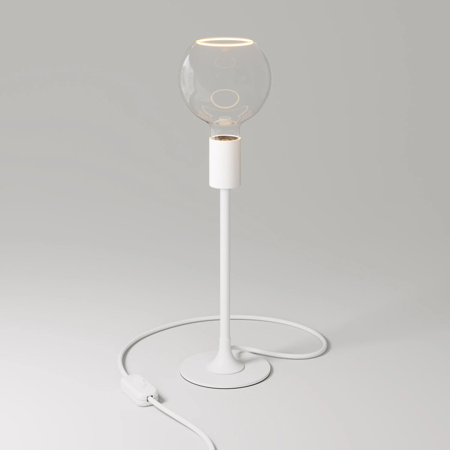 MAG-Y Tischlampe mit runder Metallbasis und klarer Ghost G05-Glühbirne - Mattweiß