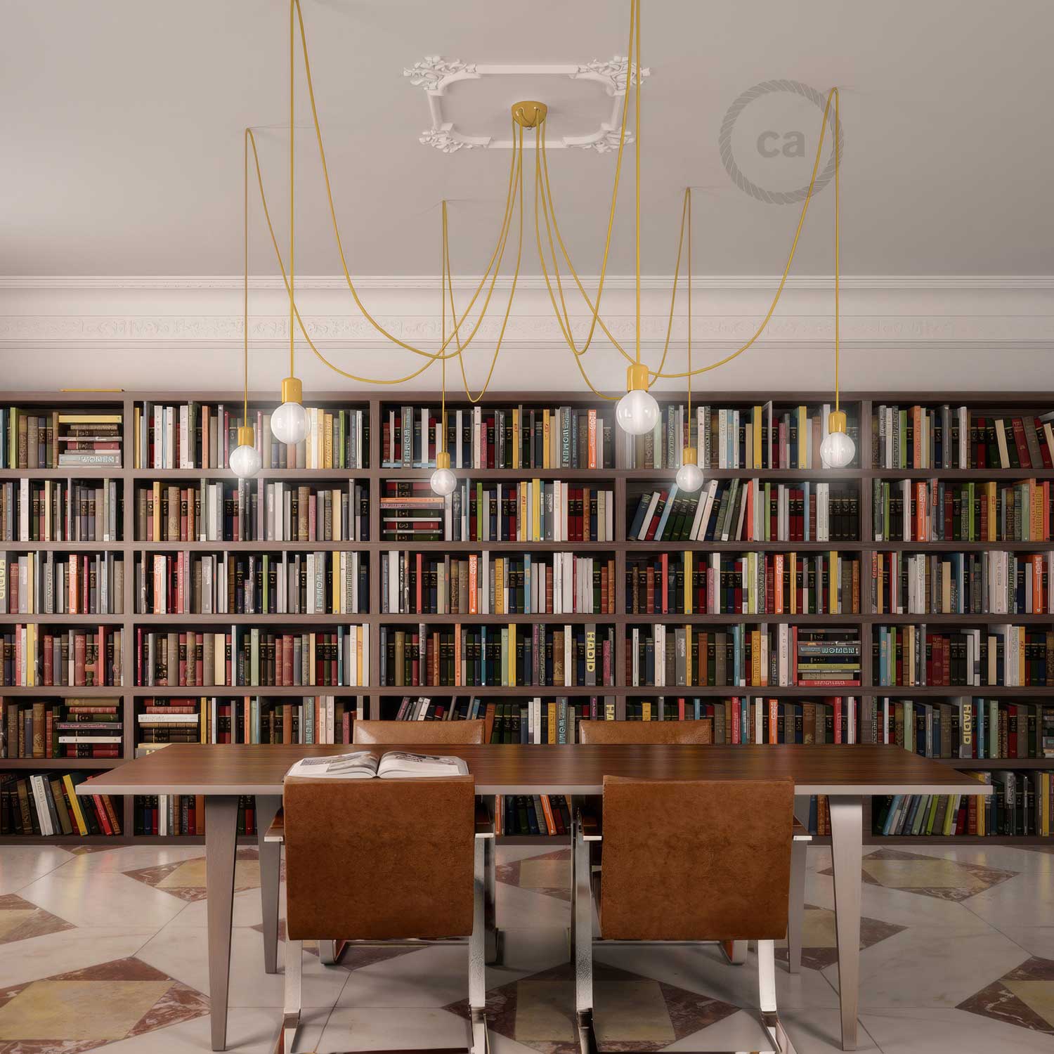 Mehrfach-Pendelleuchte mit 6 Abhängungen und farbigen Keramik-Finishes - Gelb - Image 3