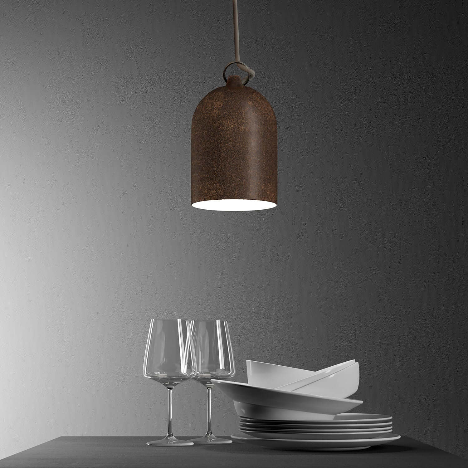Campana Mini, XS-Keramiklampenschirm für Pendelleuchte – Made in Italy – Corten-Effekt - Image 3