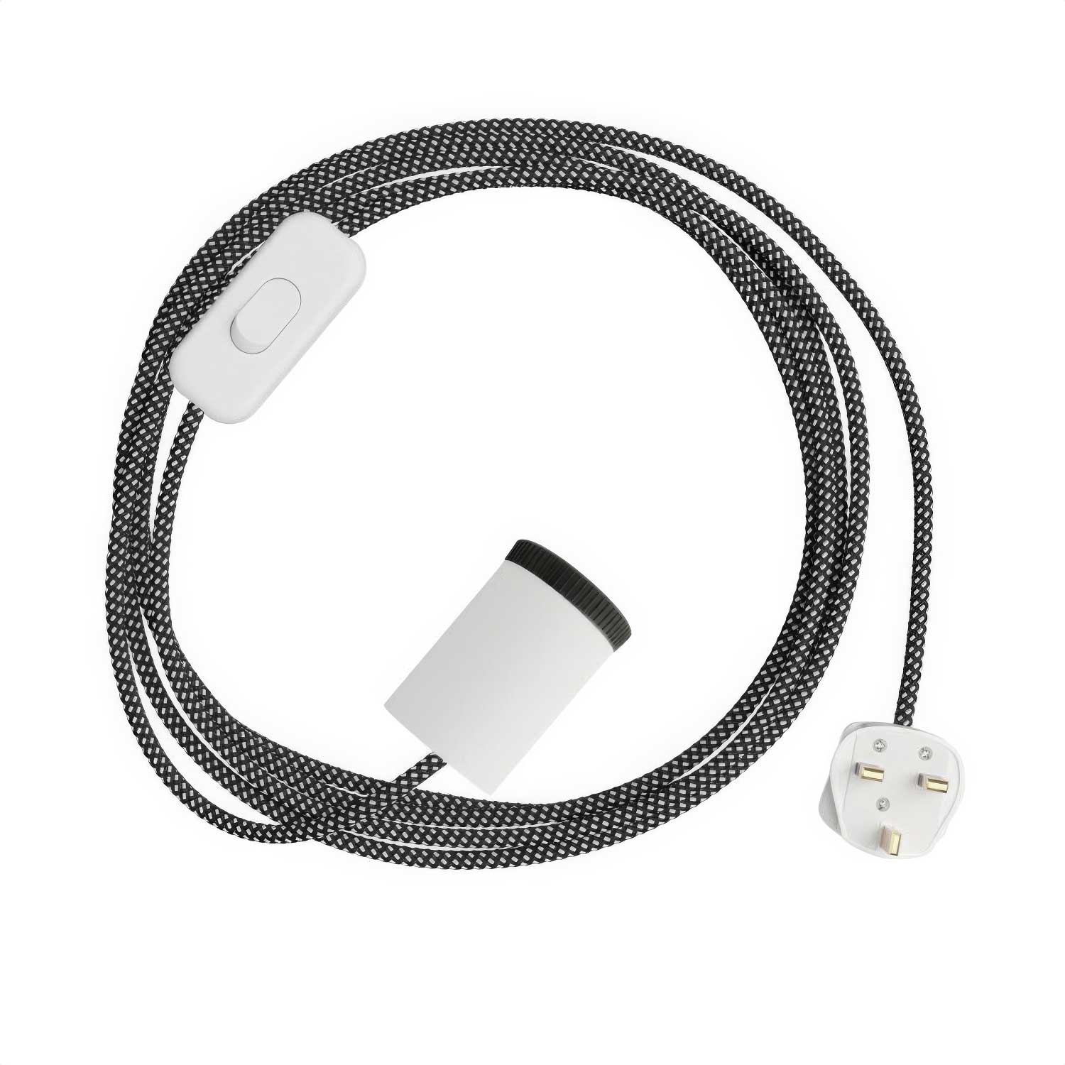Mini-Spot GU1d0 Strahlerlampe mit SnakeBis Lampenkabelsatz und UK-Stecker – Mattweiß