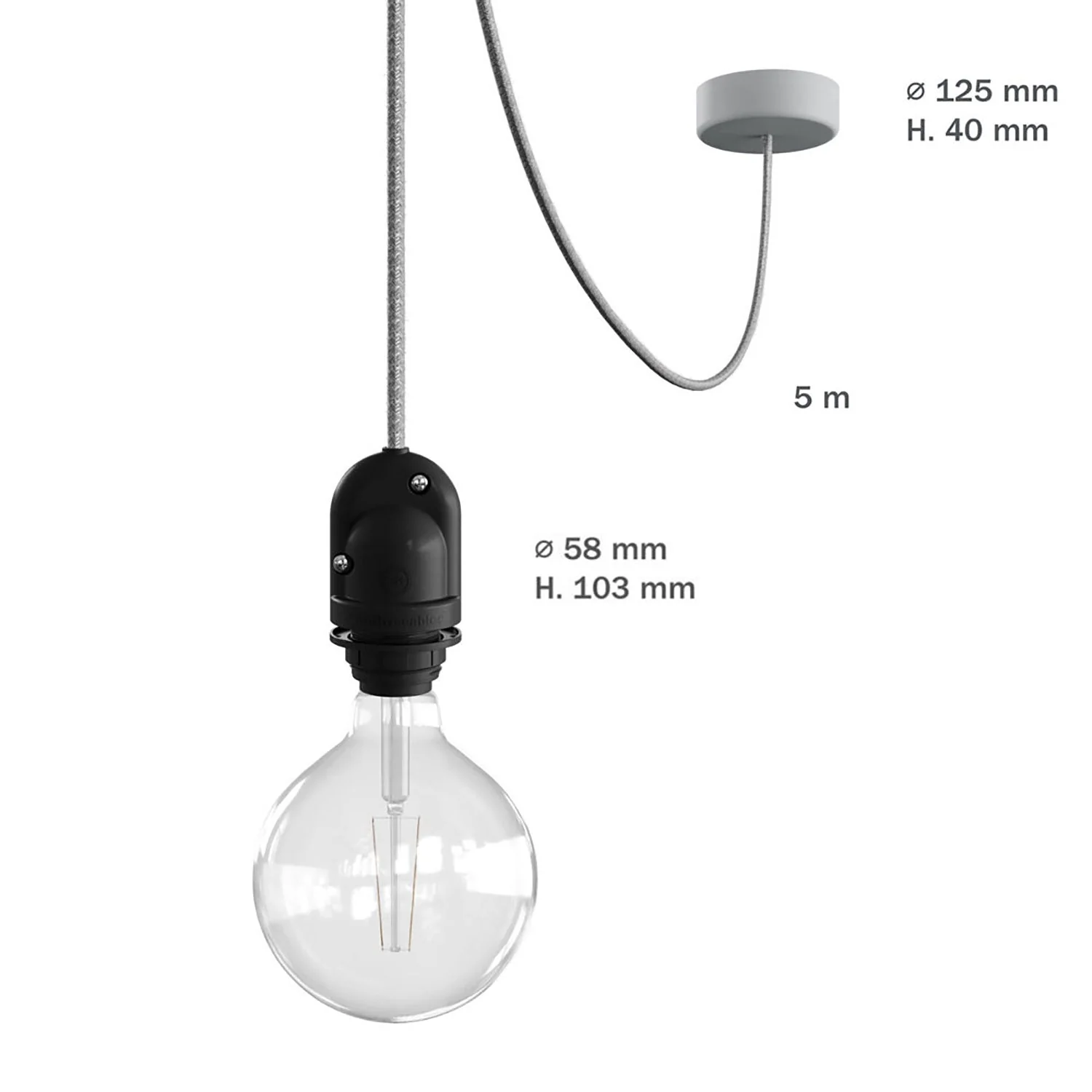 Modulair Außenleuchte für Lampenschirm mit 5 m Textilkabel, Zugentlaster, Baldachin und IP65-Lampenfassung – Schwarz - Image 6