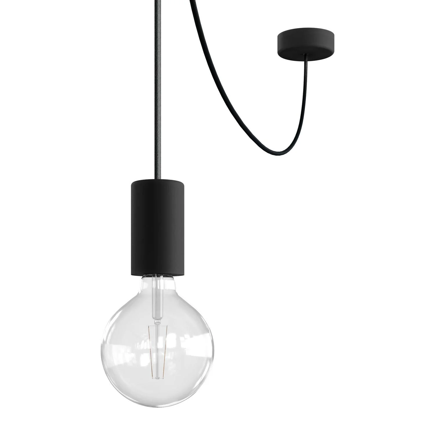 Modulair ELEGANT Außenleuchte mit 5 m Textilkabel, Dezentrierer, Baldachin und Lampenfassung IP65 wasserdicht - Schwarz