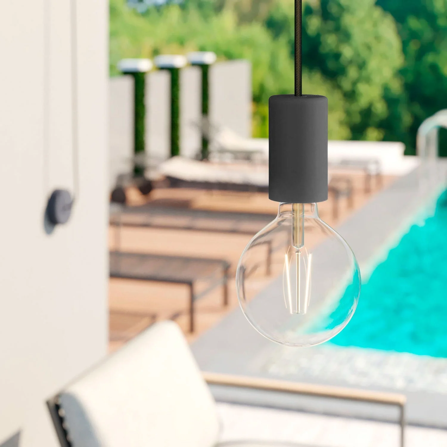 Modulair ELEGANT Außenleuchte mit 5 m Textilkabel, Dezentrierer, Baldachin und Lampenfassung IP65 wasserdicht - Schwarz - Image 2