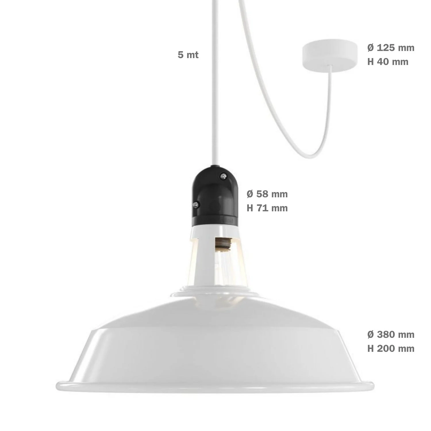 Modulair ELEGANT Außenleuchte mit Schirm, 5 m Kabel, Silikon-Baldachin und IP65-wasserdichter Fassung – Weiß - Image 7