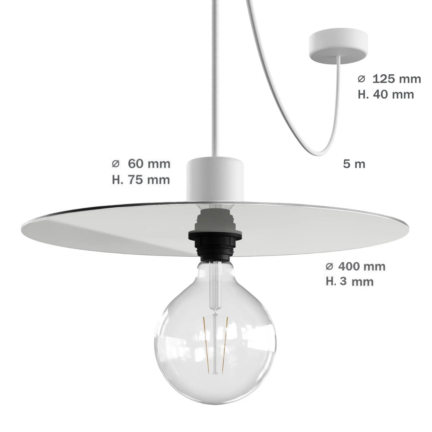 Modulair ELEGANT Lampe mit 5 m Stoffkabel, Ellepì-Lampenschirm, Baldachin und Lampenfassung aus Silikon IP65 wasserdicht – Weiß - Image 6