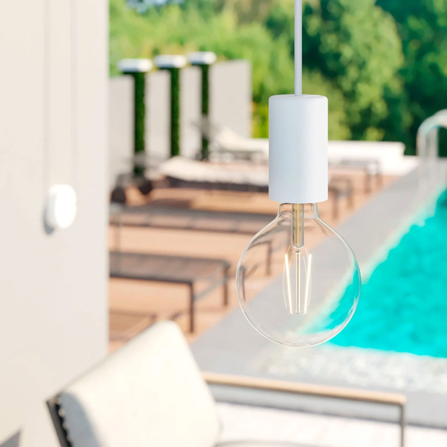 Modulair ELEGANT Außenleuchte mit 5 m Textilkabel, Pendelbremse, Baldachin und IP65-geschützter Fassung – Weiß - Image 2