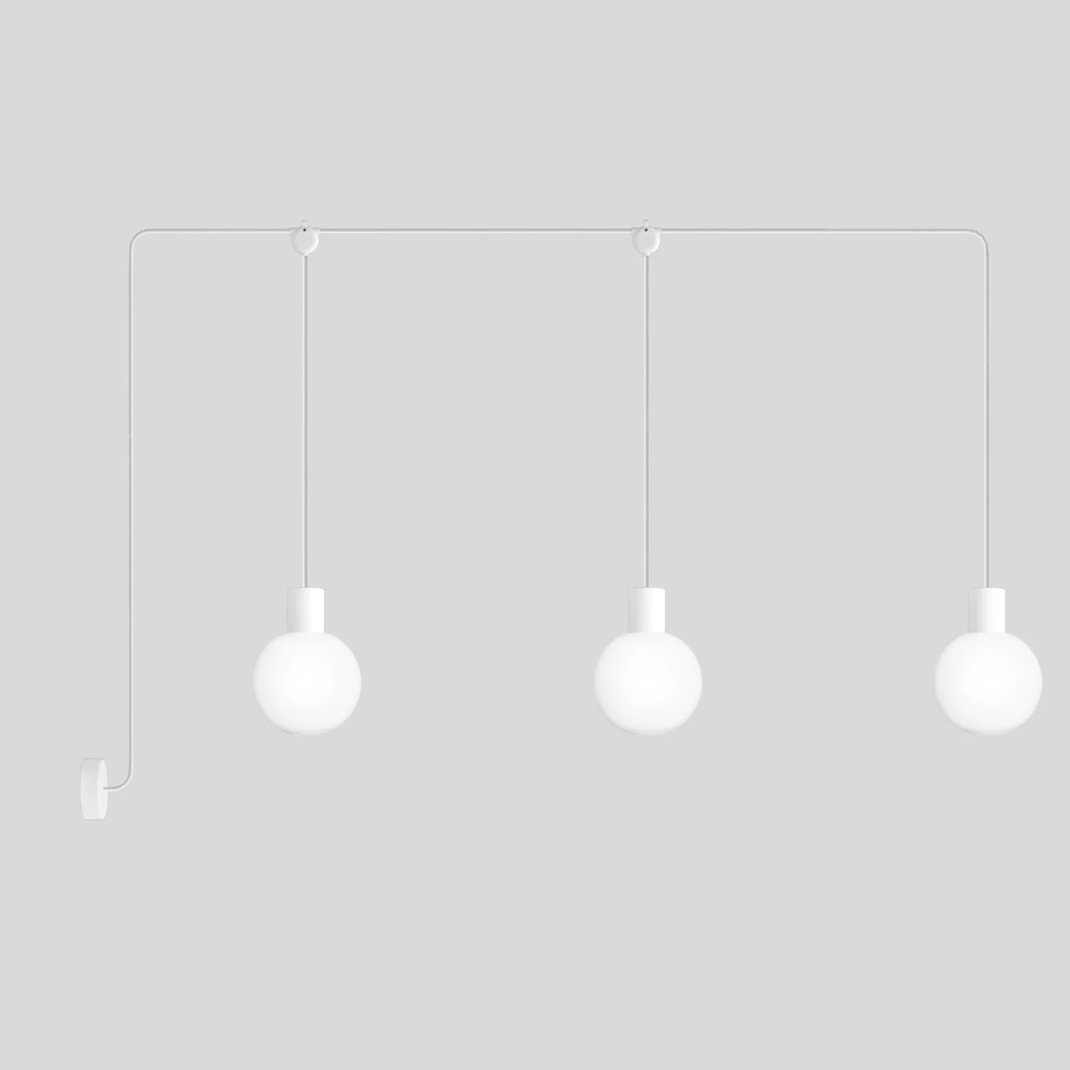 Modulair Outdoor-Lampe, geeignet für feuchte Bereiche, mit 3 Abhängungen und unzerbrechlichen Unbreak-a-Ball-Schirmen – Weiß