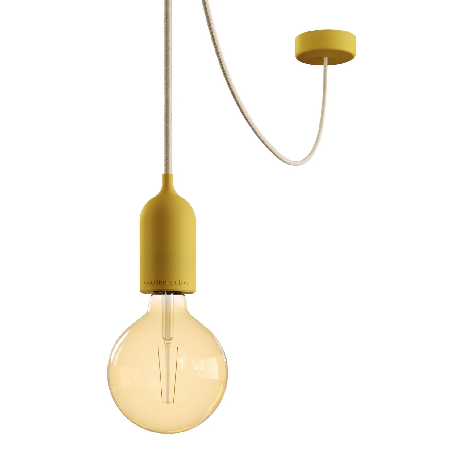 Modulair PASTEL Außenleuchte mit 5 m Kabel, Zugentlaster, Baldachin und IP65 wasserdichter Lampenfassung – Senf
