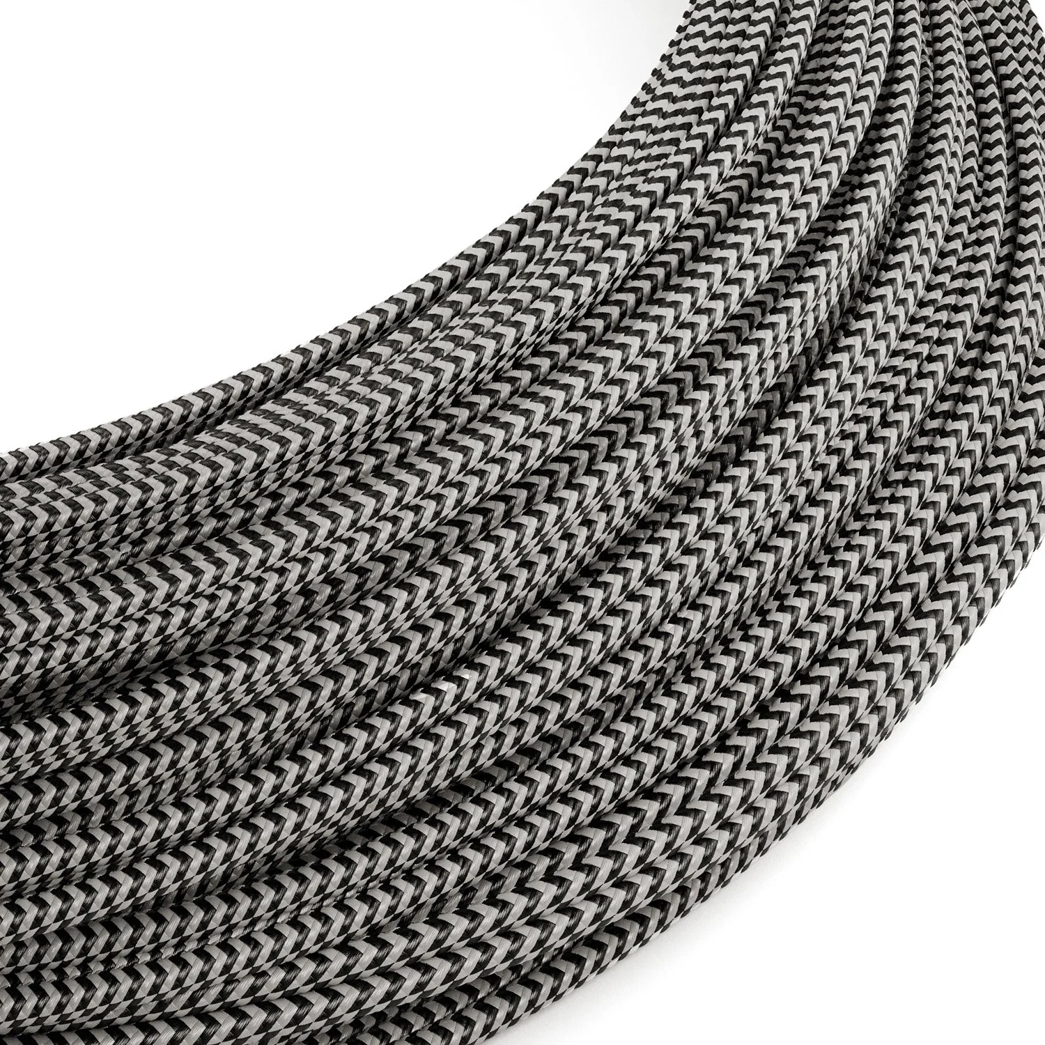 Extra-Niederspannungs-Stromkabel ummantelt mit Seiden-Effekt-Stoff ZigZag Schwarz und Weiß RZ04