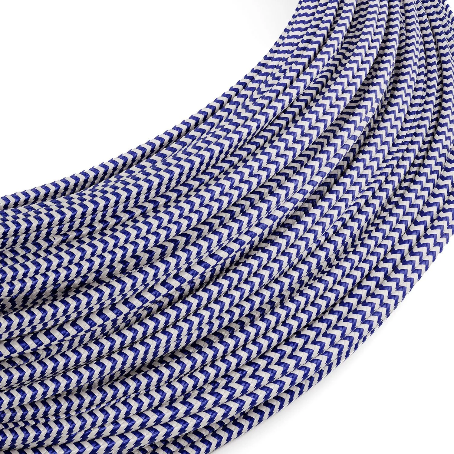 Niedervolt-Stromkabel, ummantelt mit Stoff in Seideneffekt ZigZag Weiß und Blau RZ12